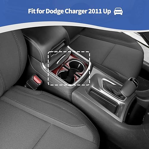 Miniatura 5 de RT-TCZ Para Cargador Portavasos Panel Trim Cubierta para Dodge Charger 2011 up Soft Red Carbon Fiber Interior Accesorios 6 unids