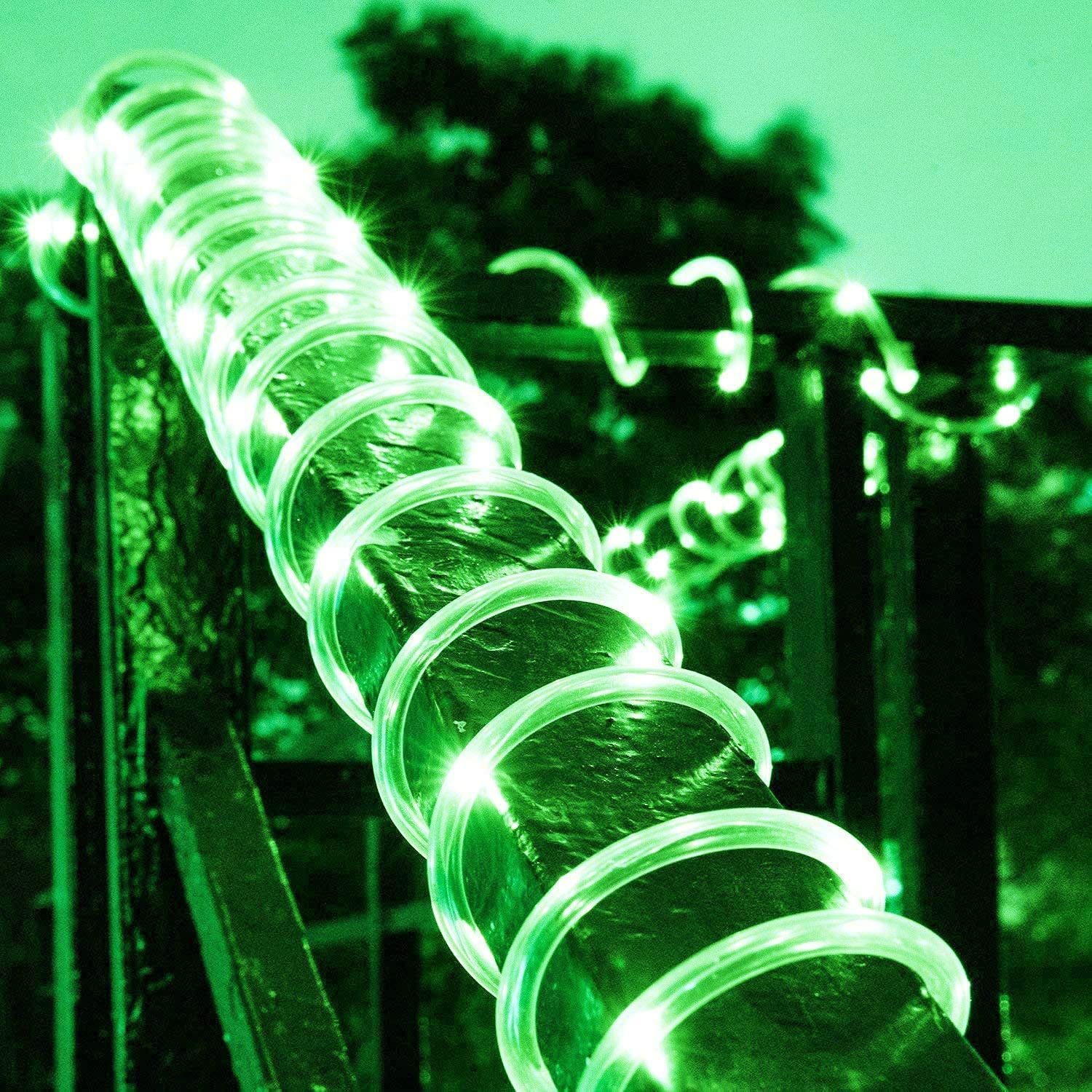 JJJ Solar LED Rope Lights,8 Modes 12M 100 LED Solar Powered Outdoor Waterproof Tube Light Copper Wire Fairy Lights for Garden Enclosuresyard (Green)
