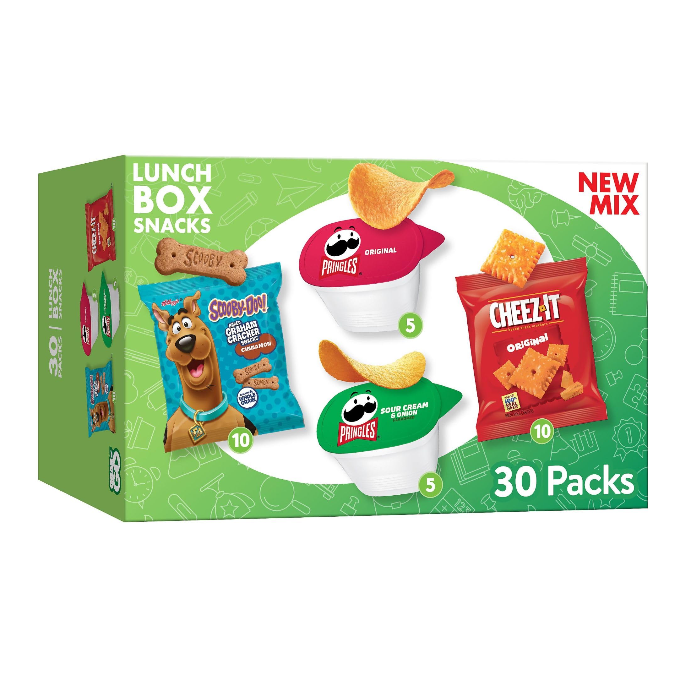 Kellogg's Cheez-It, Pringles & SCOOBY-DOO Lunch Box Snacks, Variety Pack, 27.05oz Box (30 Count)