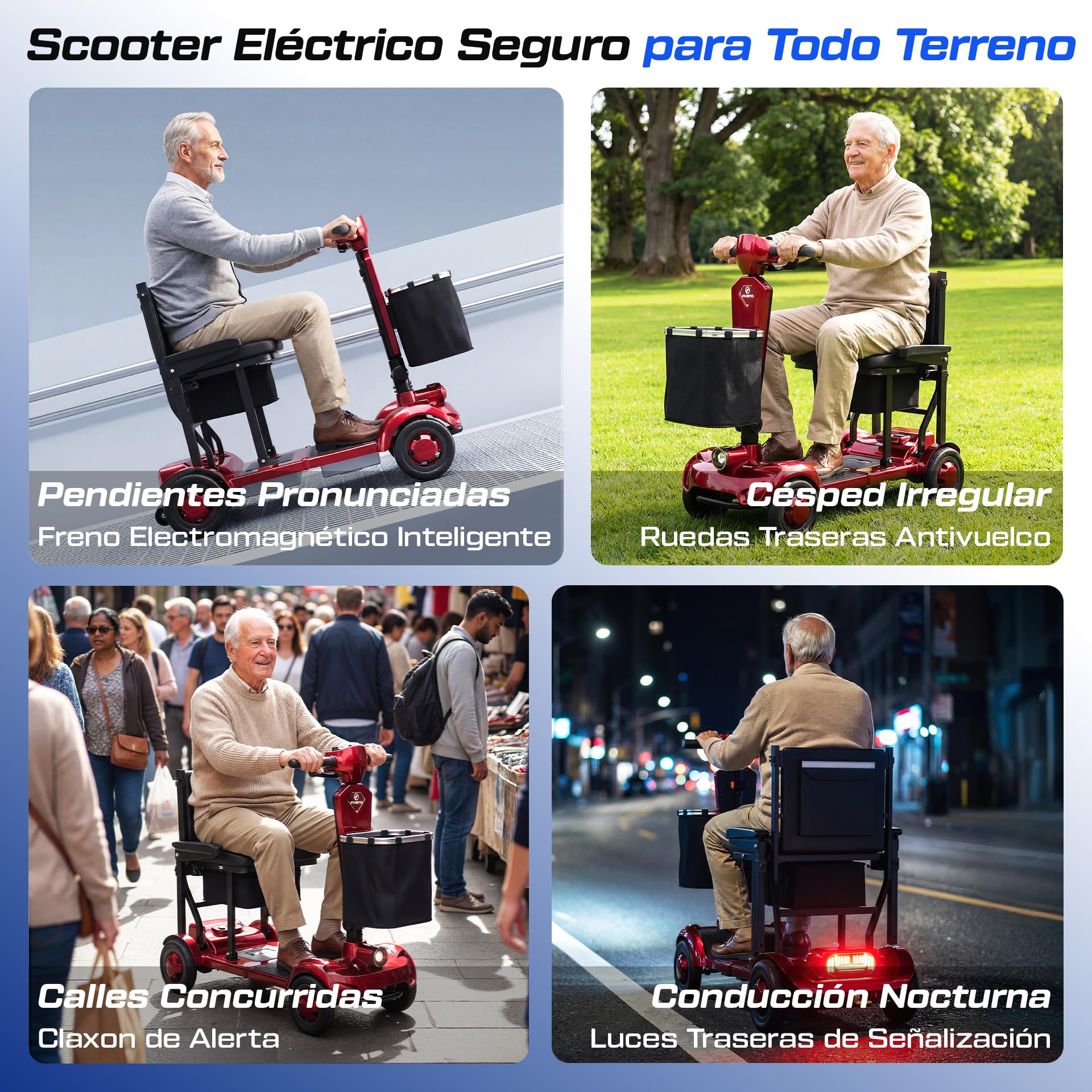 JANSNO F1 Pro Scooter Eléctrico Plegable para Mayores - 120kg Capacidad, 30-35 millas Autonomía, Batería Extraíble, Luz LED, Cesta y Portavasos - Ligero y Portable