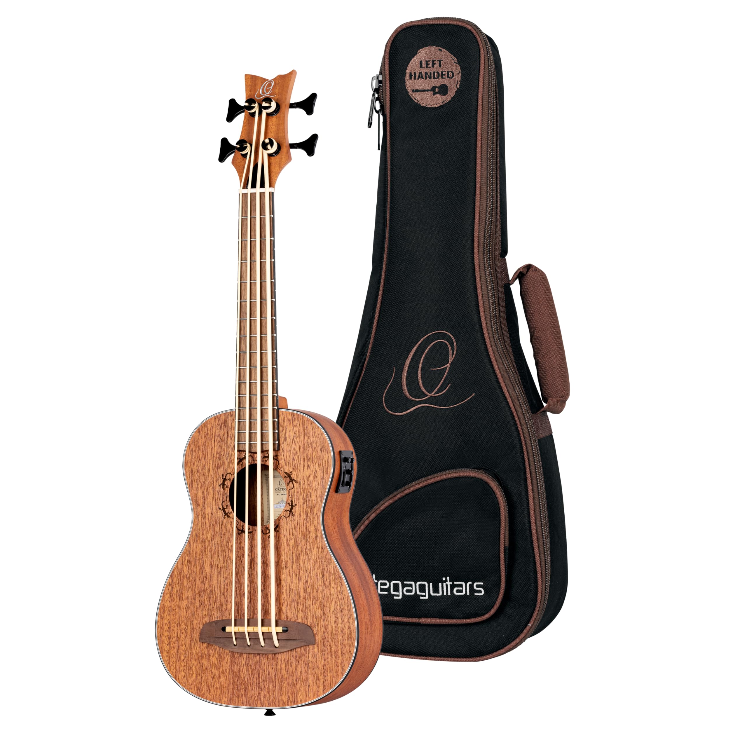 Ortega Guitars Bass Ukulele Left-Handed – Electro-Acoustic – Lizard Series – Including Gig Bag – Mahogany, Natural (LIZZY-BS-GB-L)