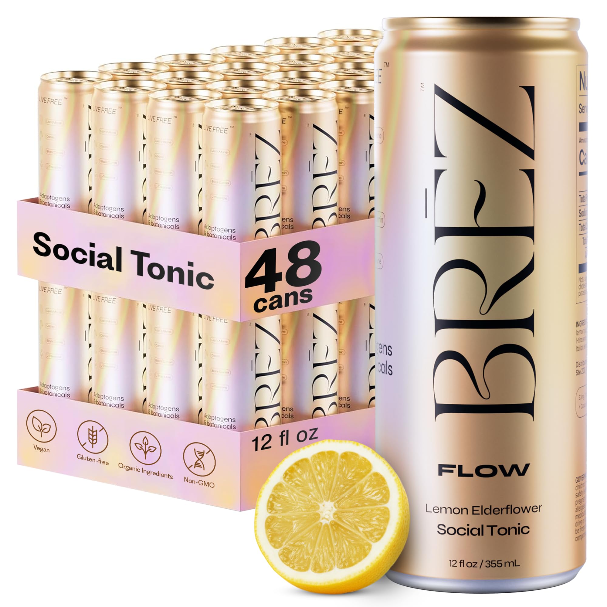 BRĒZ Flow Alcohol Alternative Drink, Non Alcoholic Sparkling Tonic, 8 Pack — Amazon image 10