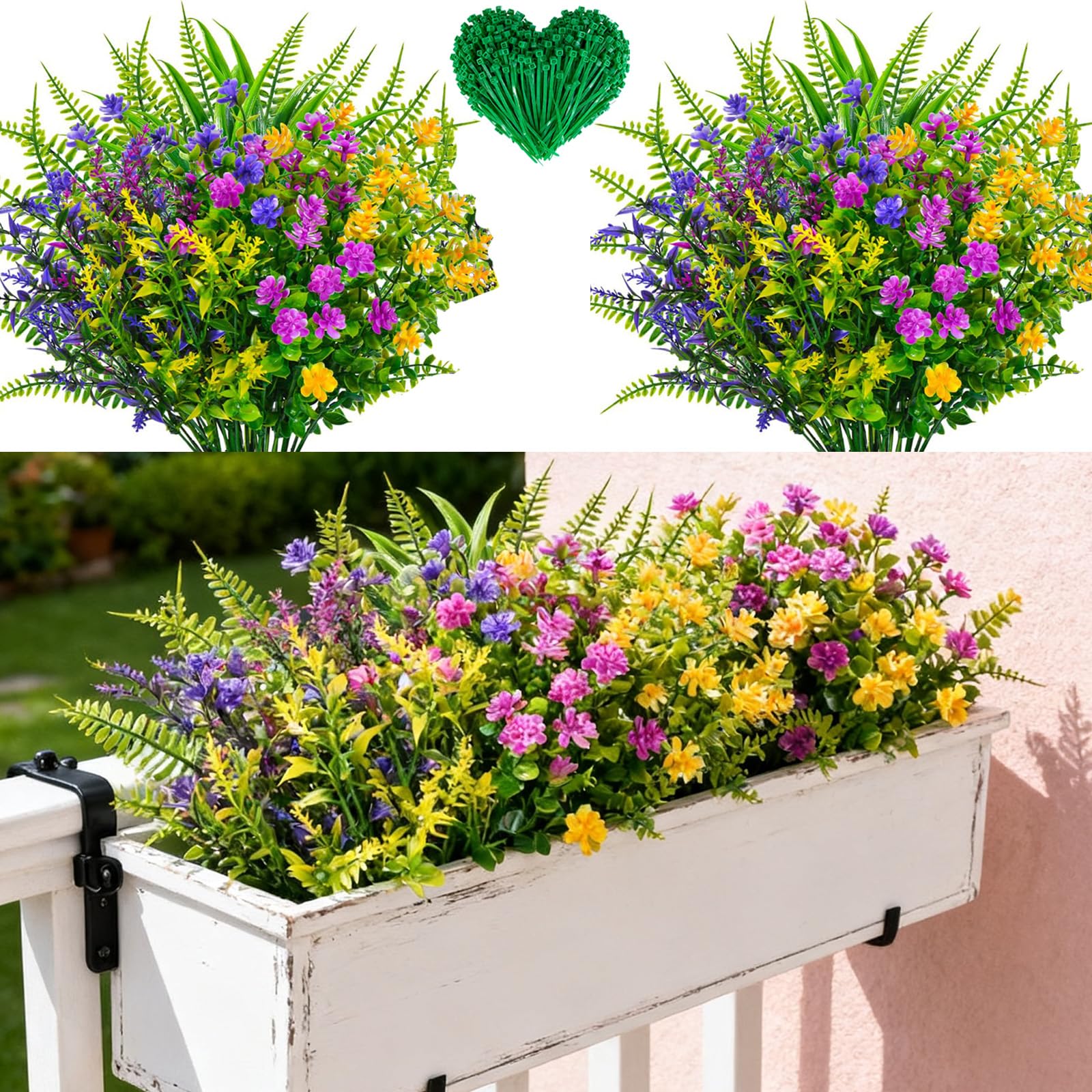 Flores artificiales con plantas falsas y bridas para jarrones