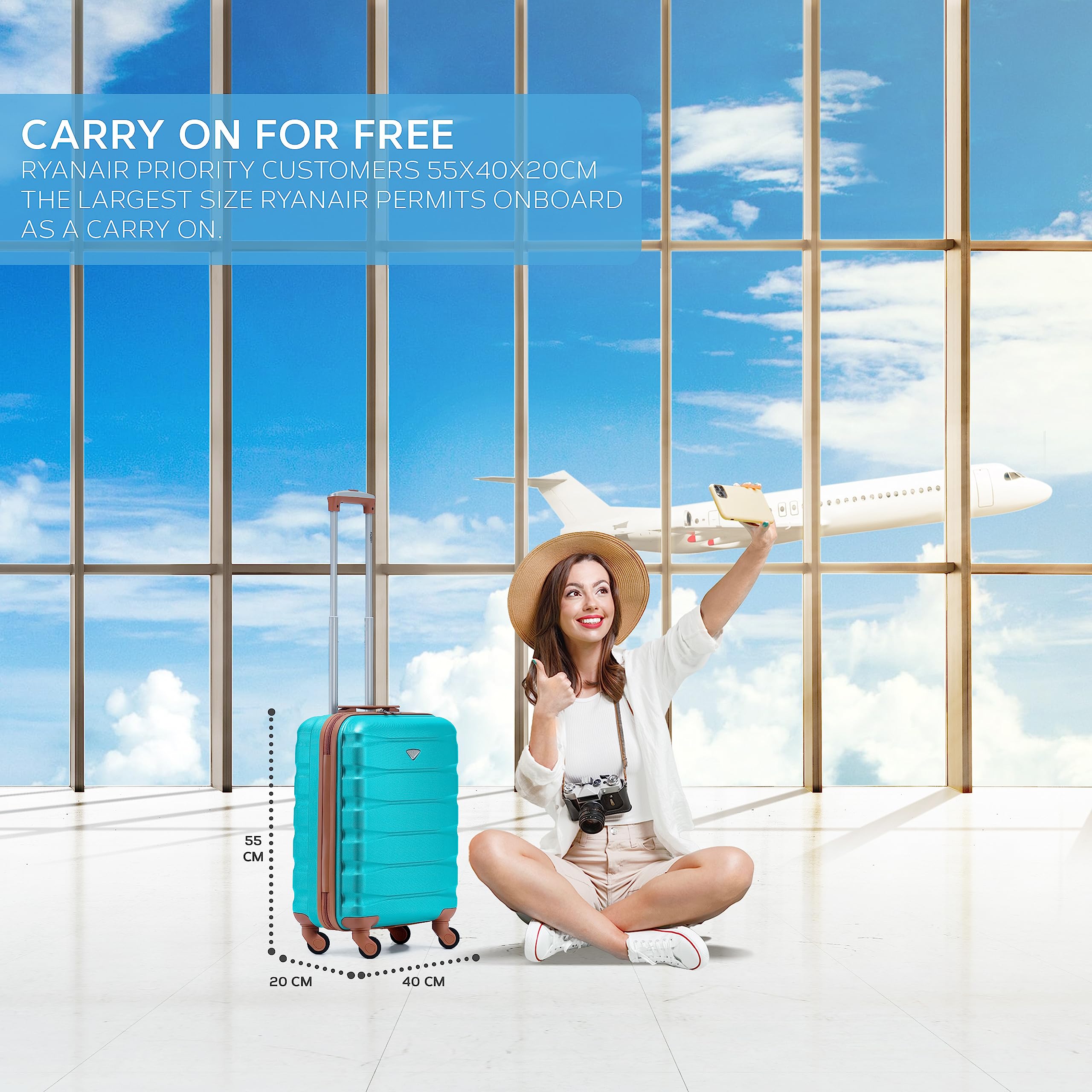 Flight Knight Cabin Suitcase 55x40x20 Ryanair Priority, EasyJet, Jet2 Lightweight Small Durable 4-Wheel Cabin Case, Carry-On for Over 60 Airlines, Hard Shell, 10kg Hand Luggage Bag (55 x 40 x 20 cm)