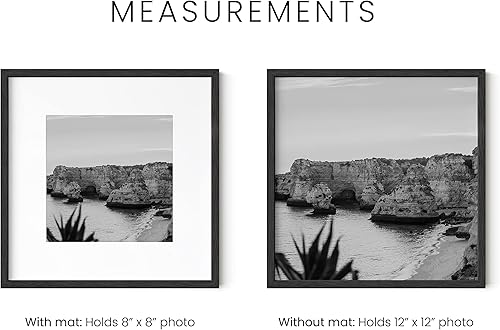 Miniatura 4 de HAUS AND HUES Marcos de fotos de madera de roble macizo de 12 x 12 pulgadas con paspartú de 8 x 8 pulgadas, juego de 3 marcos negros de 12 x 12