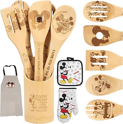 Cuchara de madera para cocinar, cucharas de madera de dibujos animados, juego de utensilios de bambú para decoración de cocina, regalo de