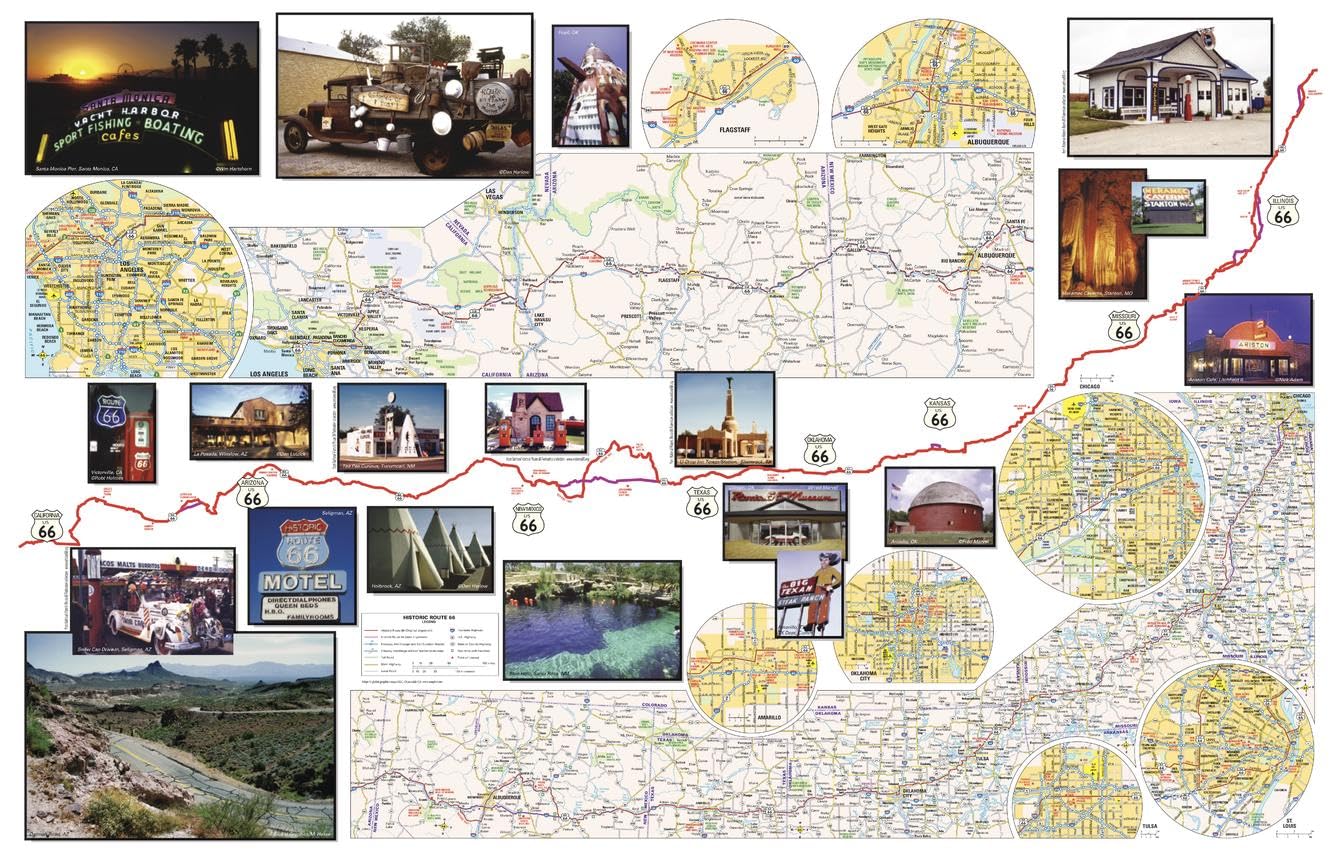 GM Johnson: Route 66 Travel Map - 27 x 19.5 inch Poster - Front Lamination
