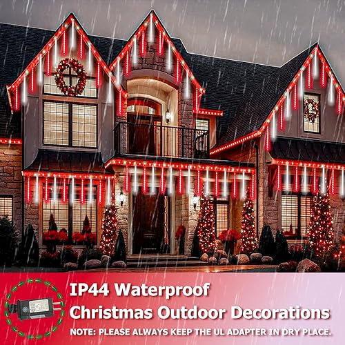 Miniatura 4 de SANJICHA Paquete de 2 luces de Navidad extensibles de lluvia de meteoritos al aire libre, 16 tubos 384 LED enchufables para decoraciones de Navidad,