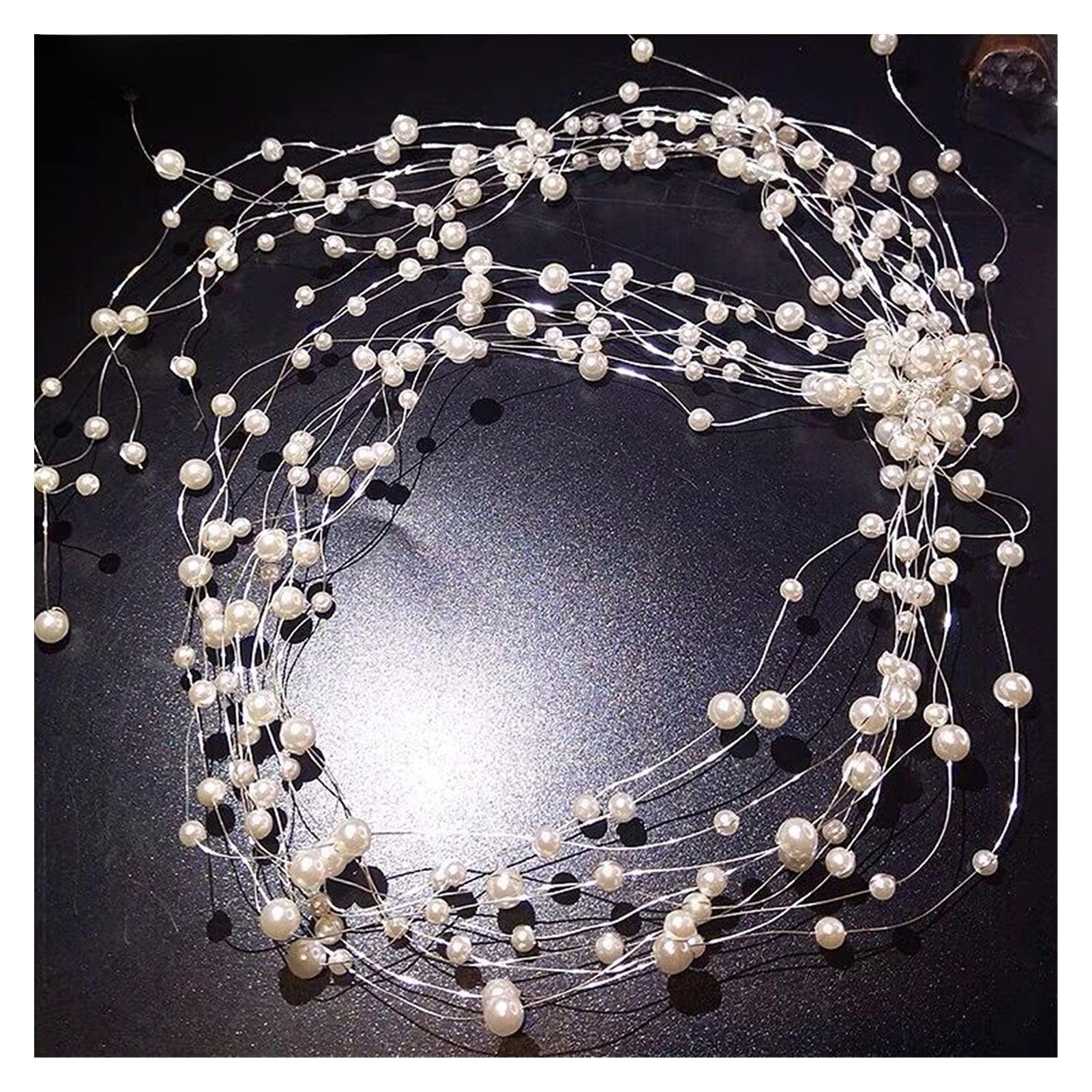 Diadema trenzada, diademas, hermoso cabello de alambre for novia, alambre negro y perla multicapa, banda for el cabello de perlas, hecha a mano, boda, cabello de novia con diadema, joyería (1 unidad)