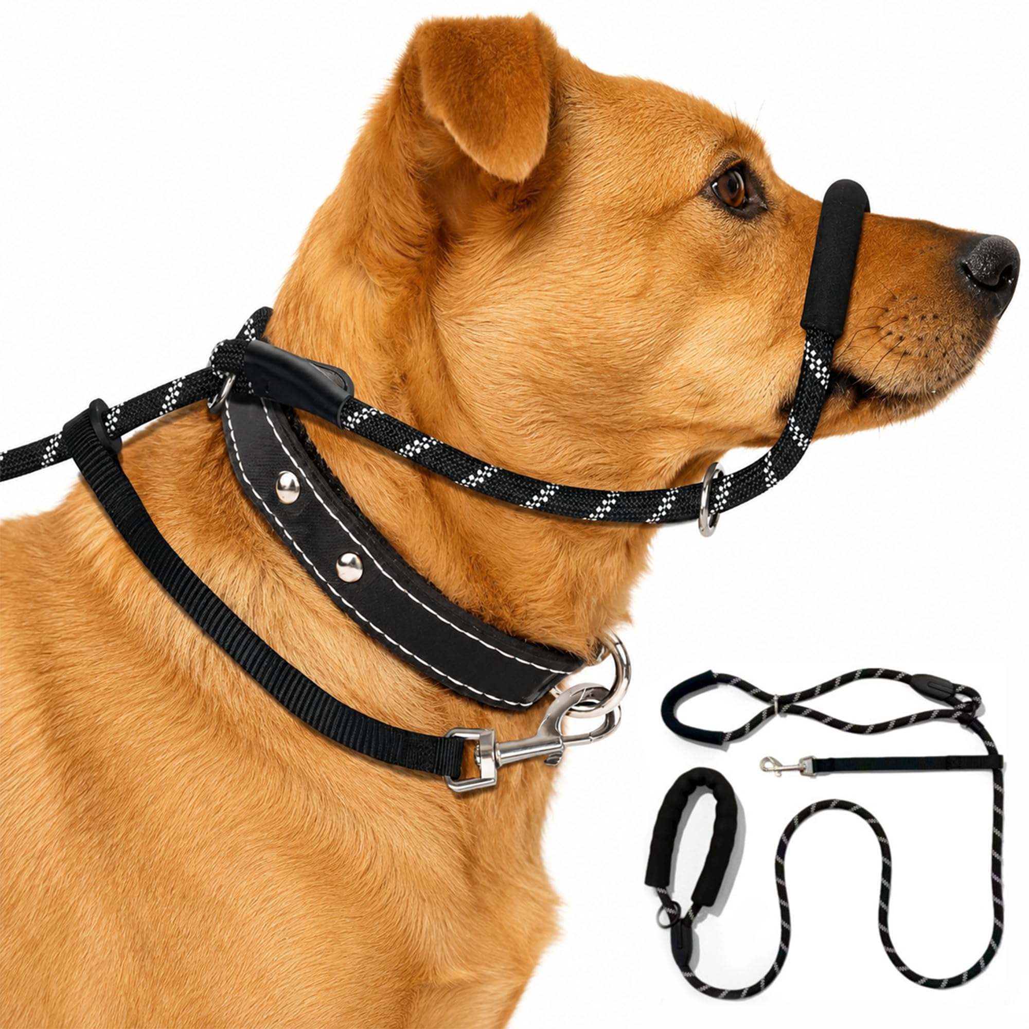 Figure of 8 Dog Lead Anti Pull Slip Lead for Medium Large Dogs Dual-Use Training Leash with Soft Nose Padding & Safety Collar Attachment, Heavy Duty Reflective Rope for Walking