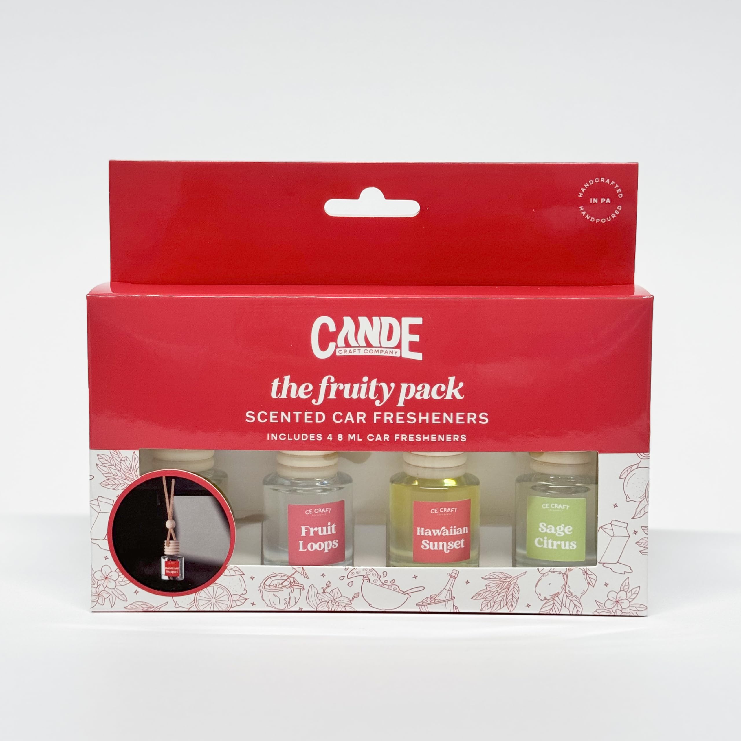 CE Craft Fruity 4 Pack Car Air Hanging Fragrance Oil Diffuser Car Air Freshener for Essential Oils, Long Lasting