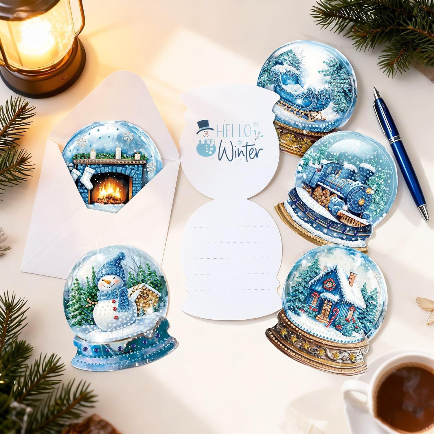 30 Pack Winter Diamond Art Cards with Envelopes Winter Diamond Painting Card Bulk Elk Snowman Gingerbread Santa Nutcracker Greeting Postcard 5d Round Drill Art Craft for Adult Beginner