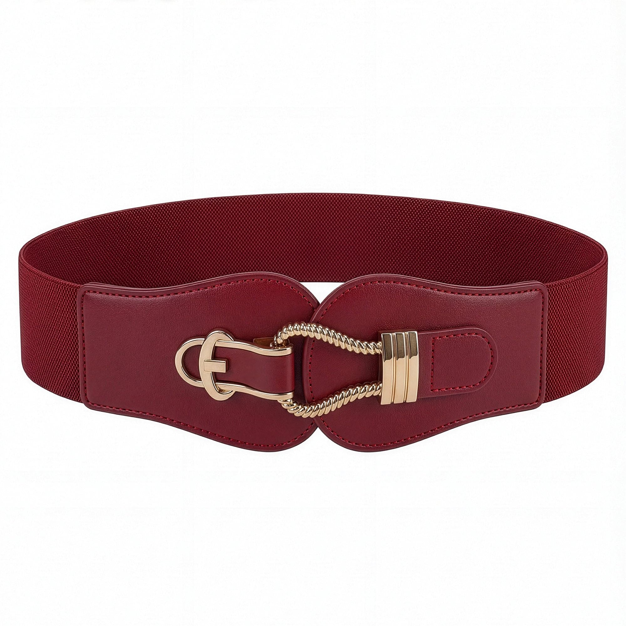 BlackButterfly Wide Elastic Vintage Cinch Buckle Retro Belt (Red, XXL)