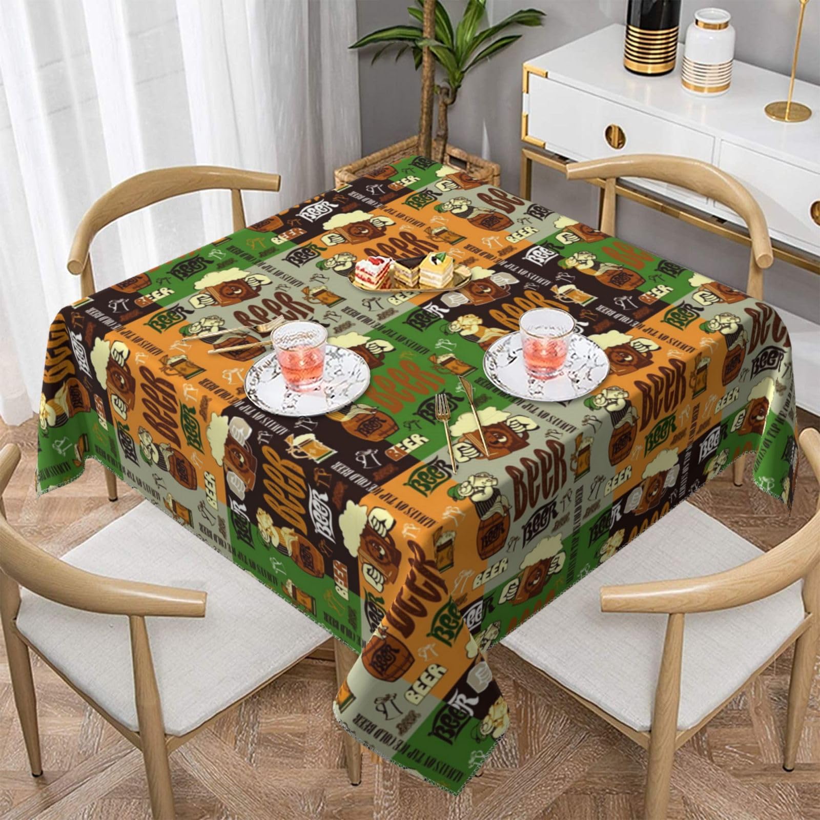 ZERAOKE Square Tablecloth 140x140 Cm, Beer - Table Cover, Polyester Wrinkle-Resistant Washable Tablecloths For Indoor/Outdoor Dining Parties Weddings (Fits 78 To 99cm Tables)