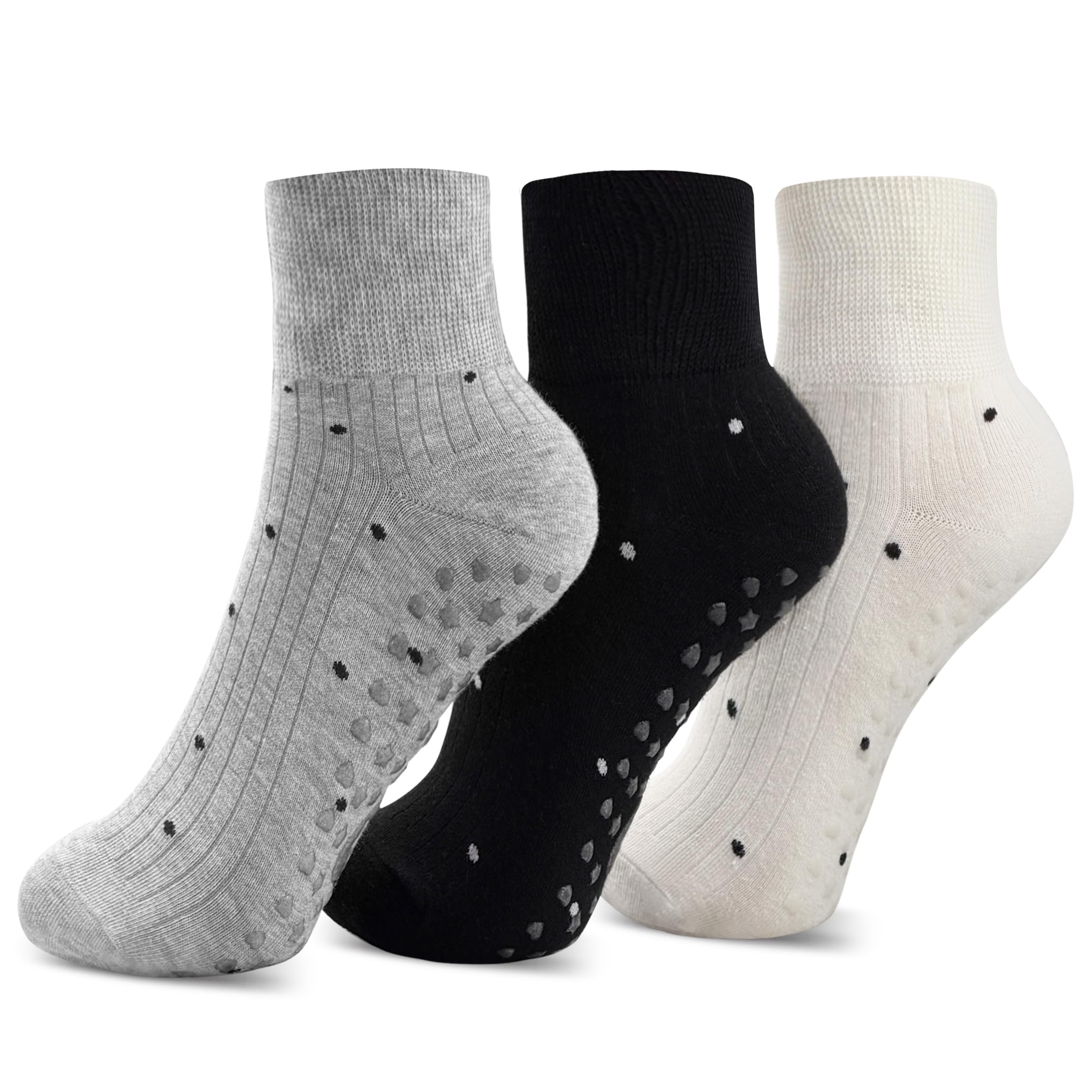 XPHZZL 3 Pairs Pilates Socks, Cute Polka Dots Yoga Socks Non Slip Women, Pilates Sets for Gym Ballet Barre Reformer, Size UK 3-7-Polka Dots