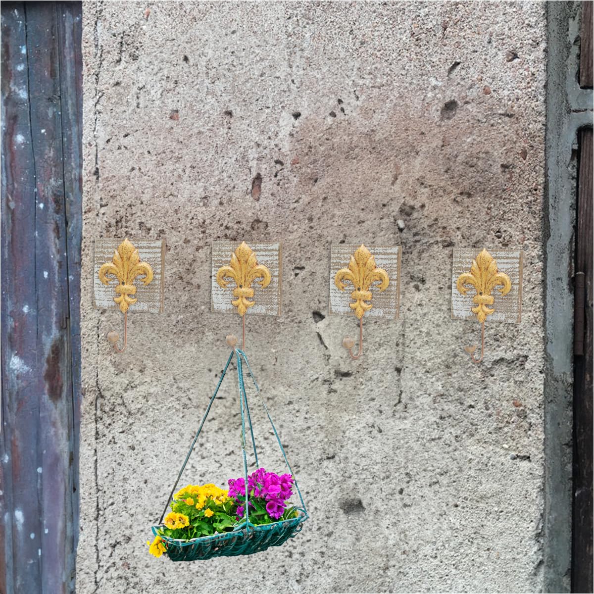 Toallero 4 Piezas Ganchos de Pared Ganchos para Abrigos Lirio Rústico Ganchos para Abrigos de Hierro de Madera Ganchos para Toallas de Casa de Campo Decoración de Pared Shabby Chic Ganchos
