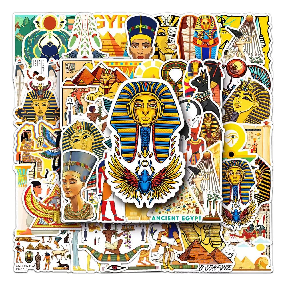 Ancient Egypt Stickers |50Pcs Egyptian Pharaoh Pyramid Waterproof Vinyl Decals for Water Bottles Laptop Luggage Cup Computer Mobile Phone Skateboard Guitar