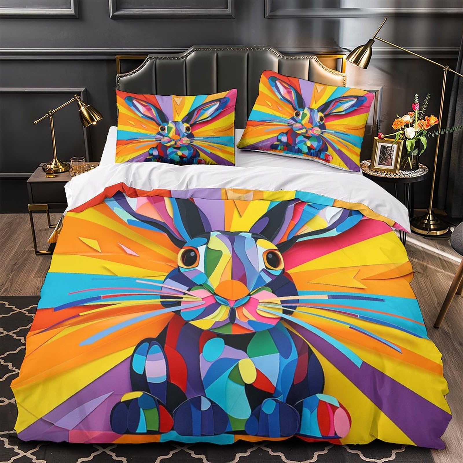 Stampato in 3D Coniglio Copertina Stampata Microfibra Disegnata Biancheria Da Letto Cura Facile Con 2 Federe,Double（200x200cm）, Per Adolescenti E Adulti