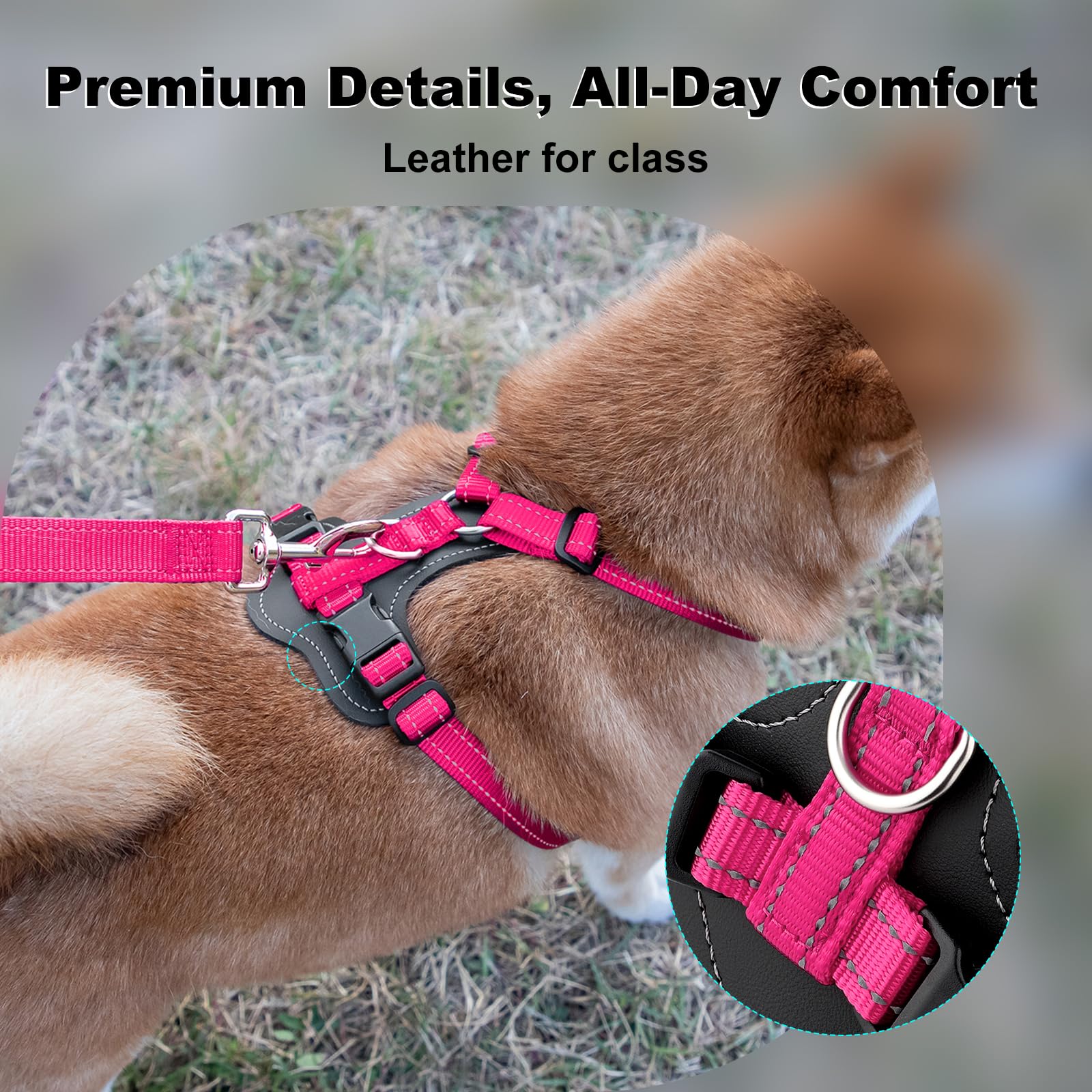 Plutus Pet Adjustable No Pull Dog Harness with Leather Accents, Heavy Duty Reflective Nylon Vest for Training Hiking - Image 2