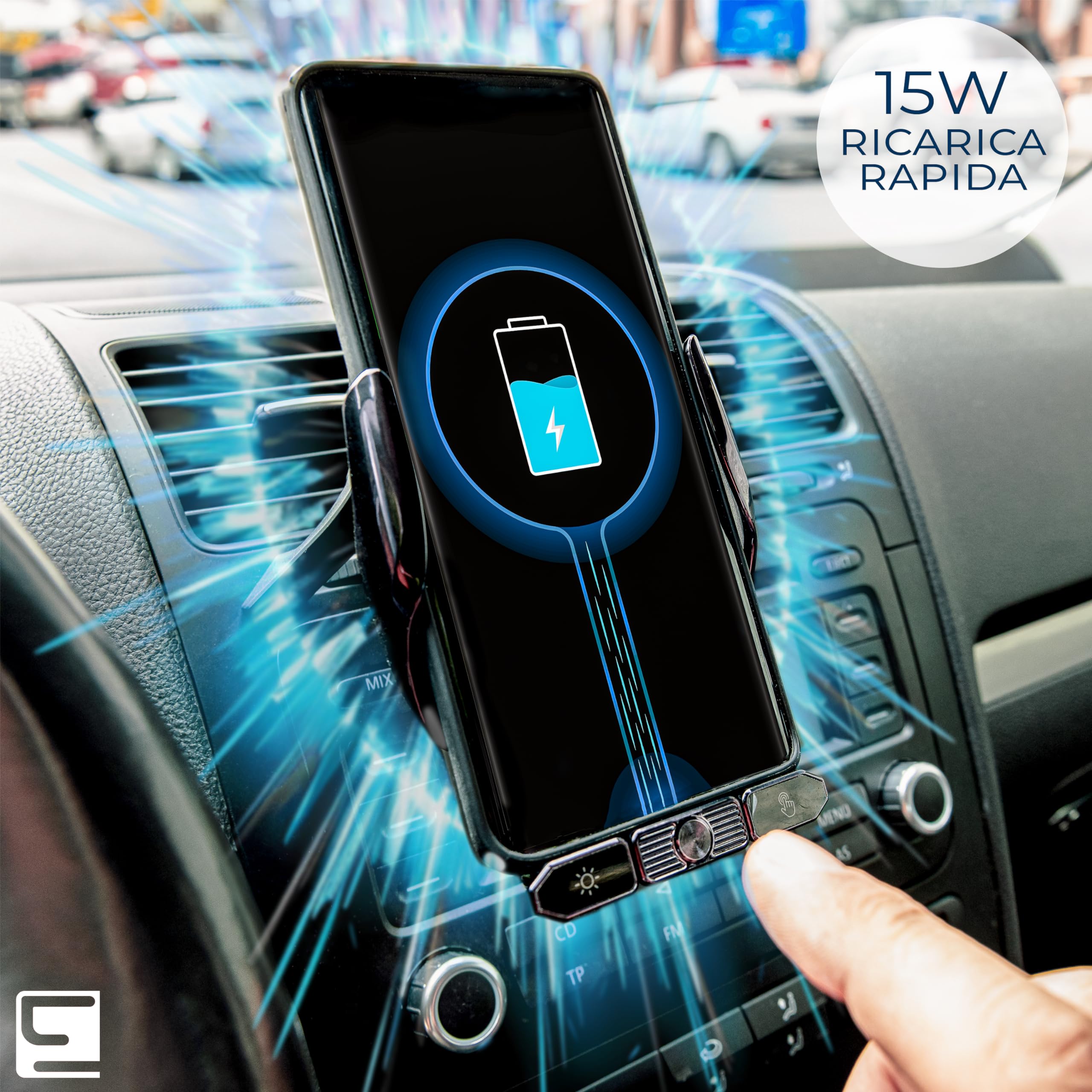 ALEMY DIGITAL Caricatore Wireless Auto, Porta Cellulare Auto, Supporto Telefono Per Auto Universale Con Ricarica e Auto Bloccaggio Con Rotazione Di 360°