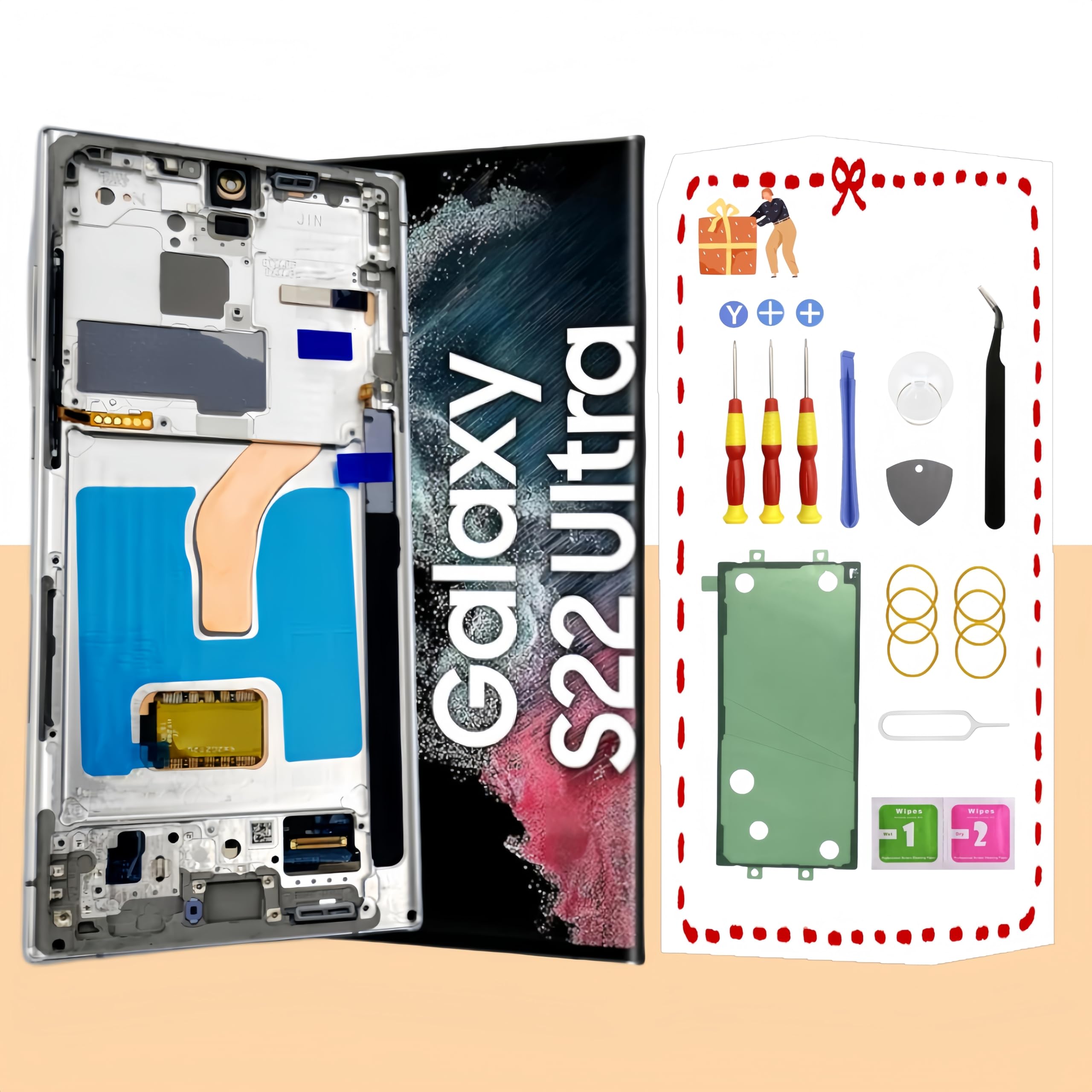 OLED for Samsung Galaxy S22 Ultra 5G LCD Display Screen Assembly Replacement for Samsung S22 Ultra Touch Digitizer Screen with Frame Toolkits S908U S908A US Version