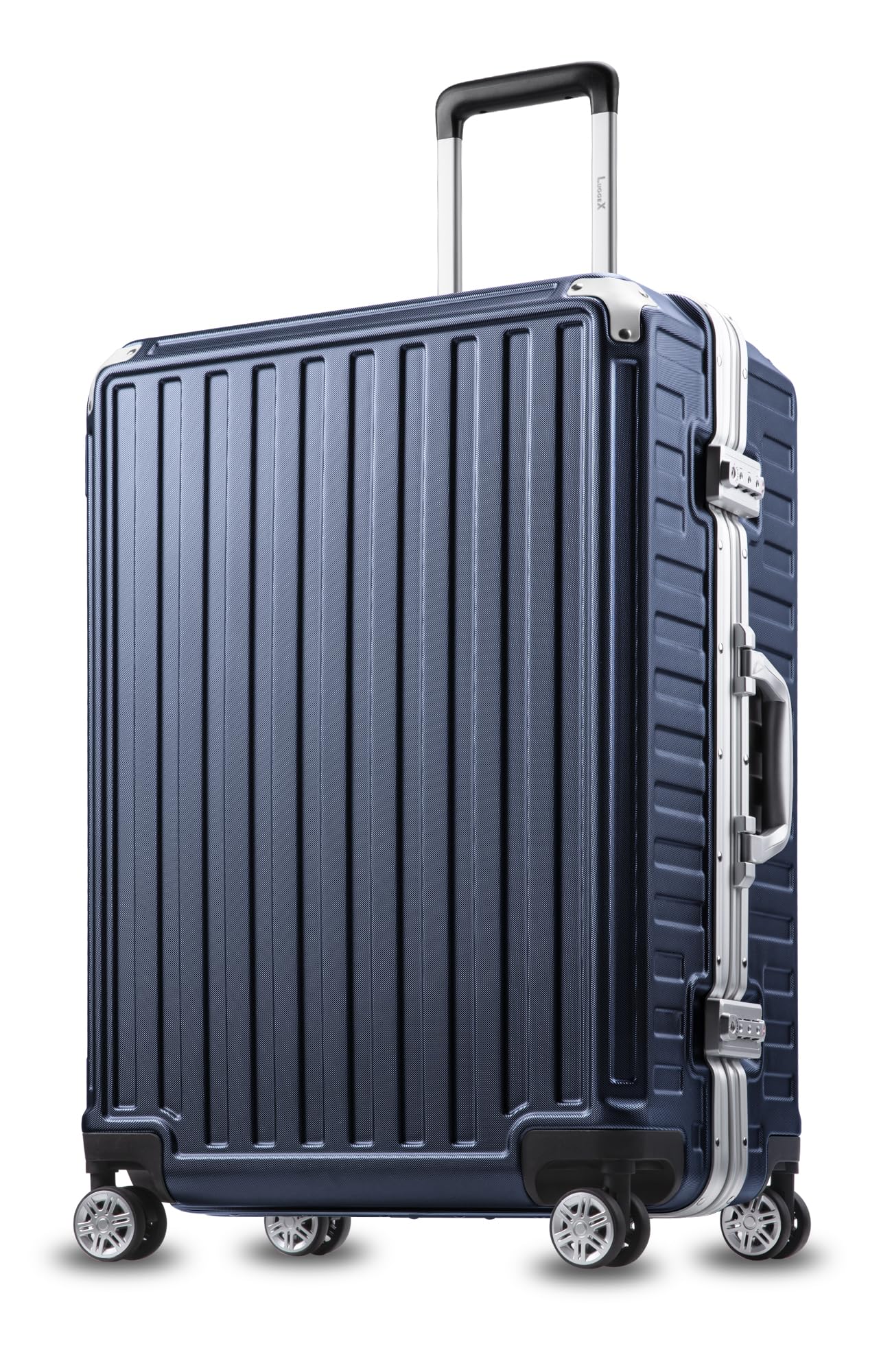 LUGGEX 26 Inch Luggage with Aluminum Frame, 72L Polycarbonate Zipperless Checked Luggage, Hard Shell Suitcase 4 Metal Corner (Navy)