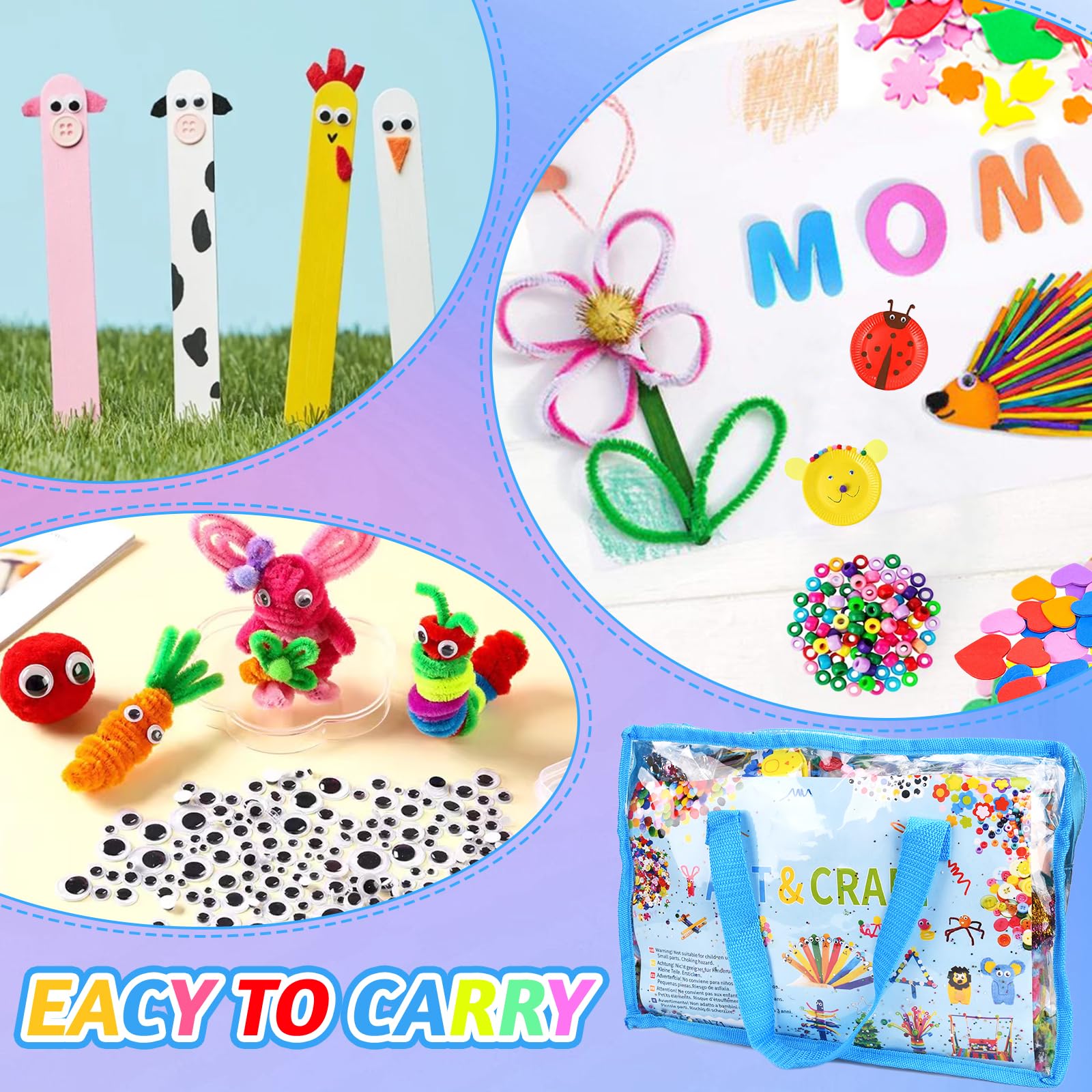 Kit Manualidades Niños,Pipe Cleaners Crafts Set,2650+pcs DIY Creativo Kit Manualidades Material,Juego de Manualidades con Limpiapipas, Pompoms,Wiggle Eye, Cuentas, Lentejuelas