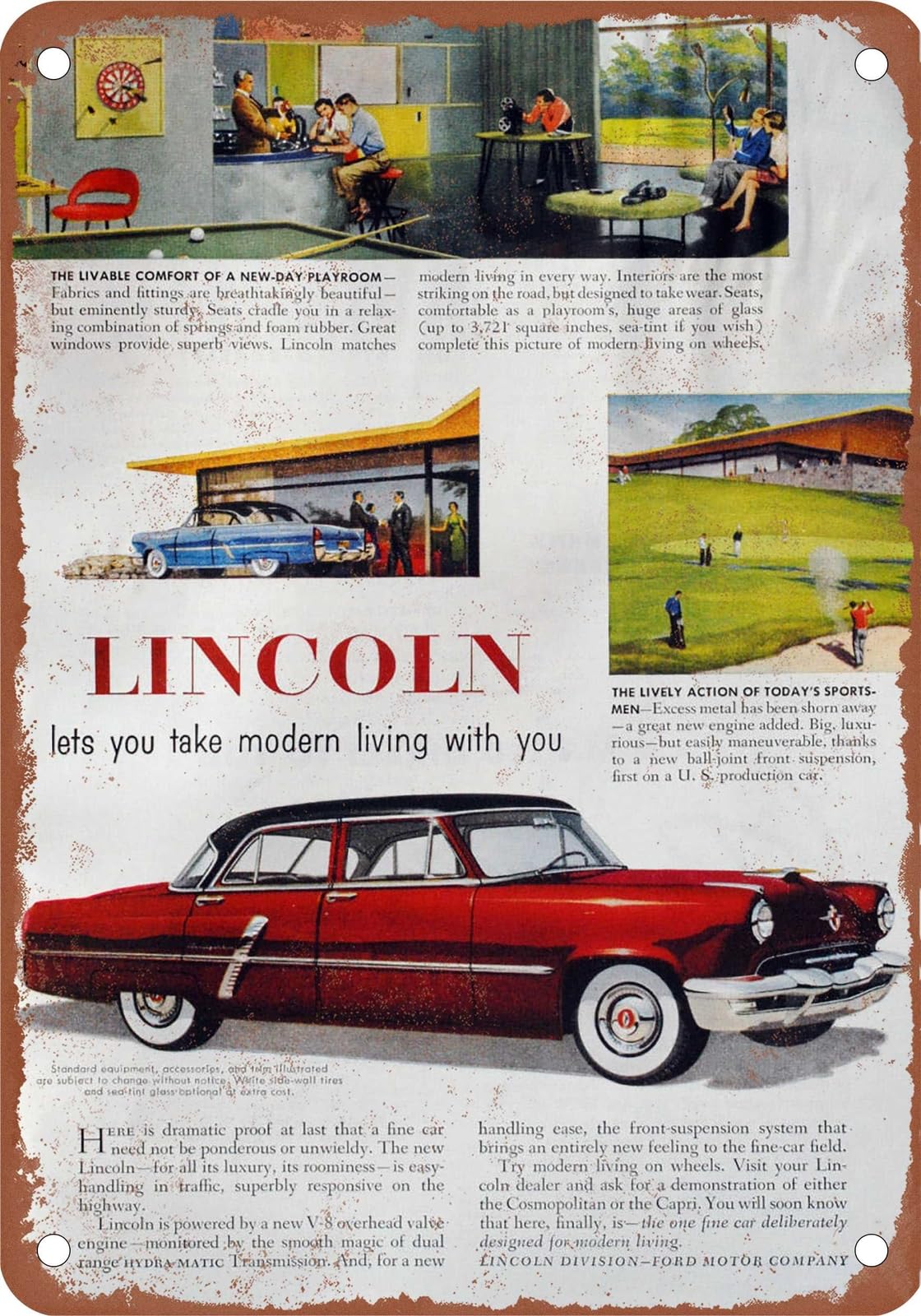 Miaomansenstore Metal Sign - 1952 Lincoln Vintage Ad 01 - Old Retro Rusty Look Home Decor