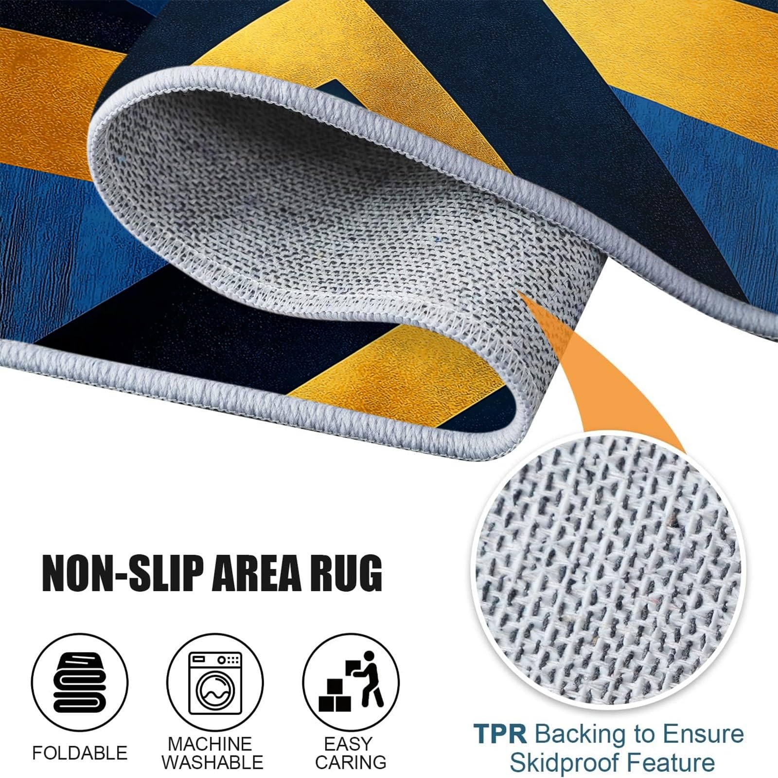 Rond Tapis Salon Bleu, Moquette Motif Géométrique Abstrait De La Lune — Tapis Chambre de Décoration Poil Ras Lavable en Machine Paillasson Rond Antidérapant Salle a Manger Chambre Adulte, 210 cm