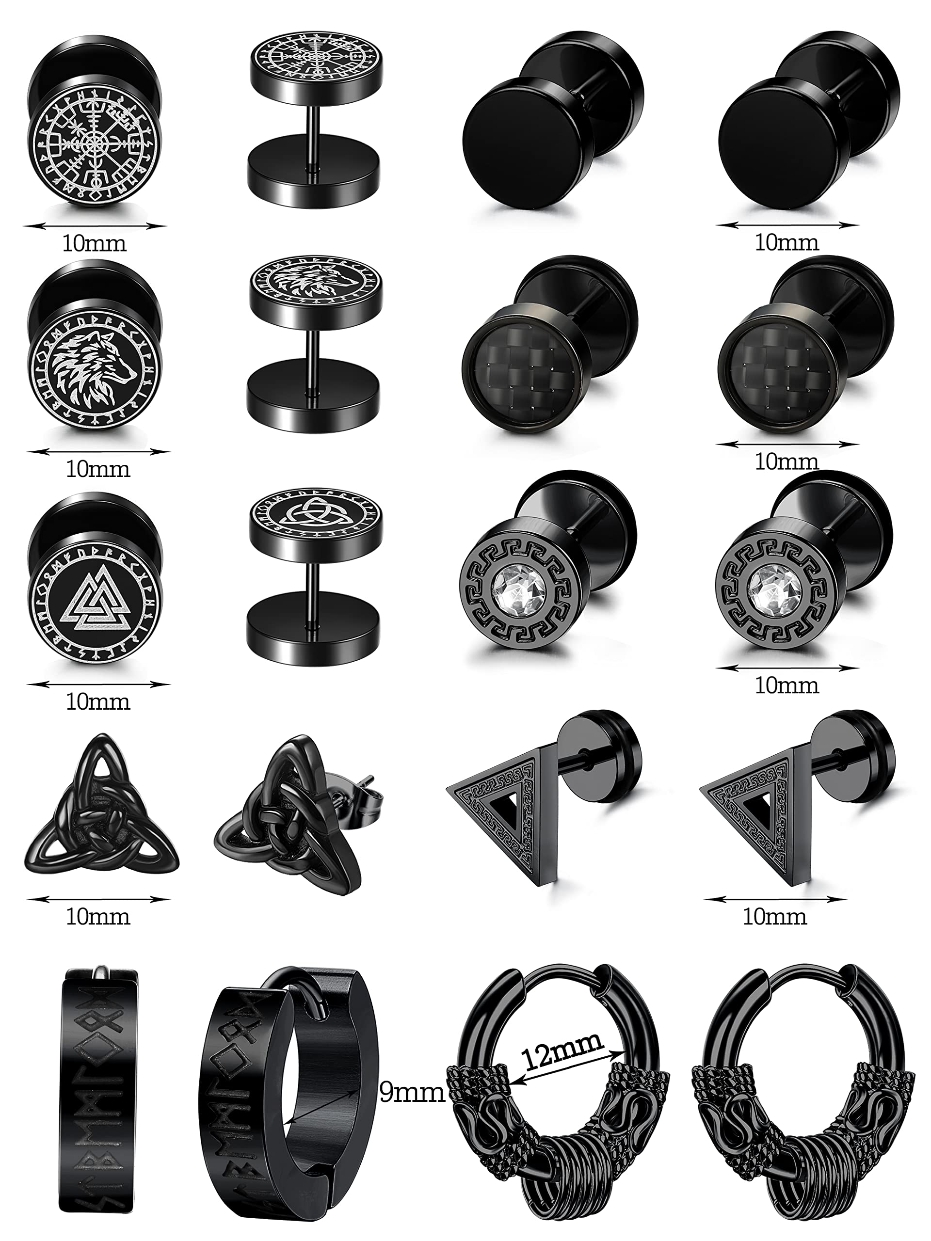 Adramata 10 Pares Pendientes Hombre Acero Inoxidable Vikingos Pendientes Hipoalergénico Piercing Cartílago Pendientes