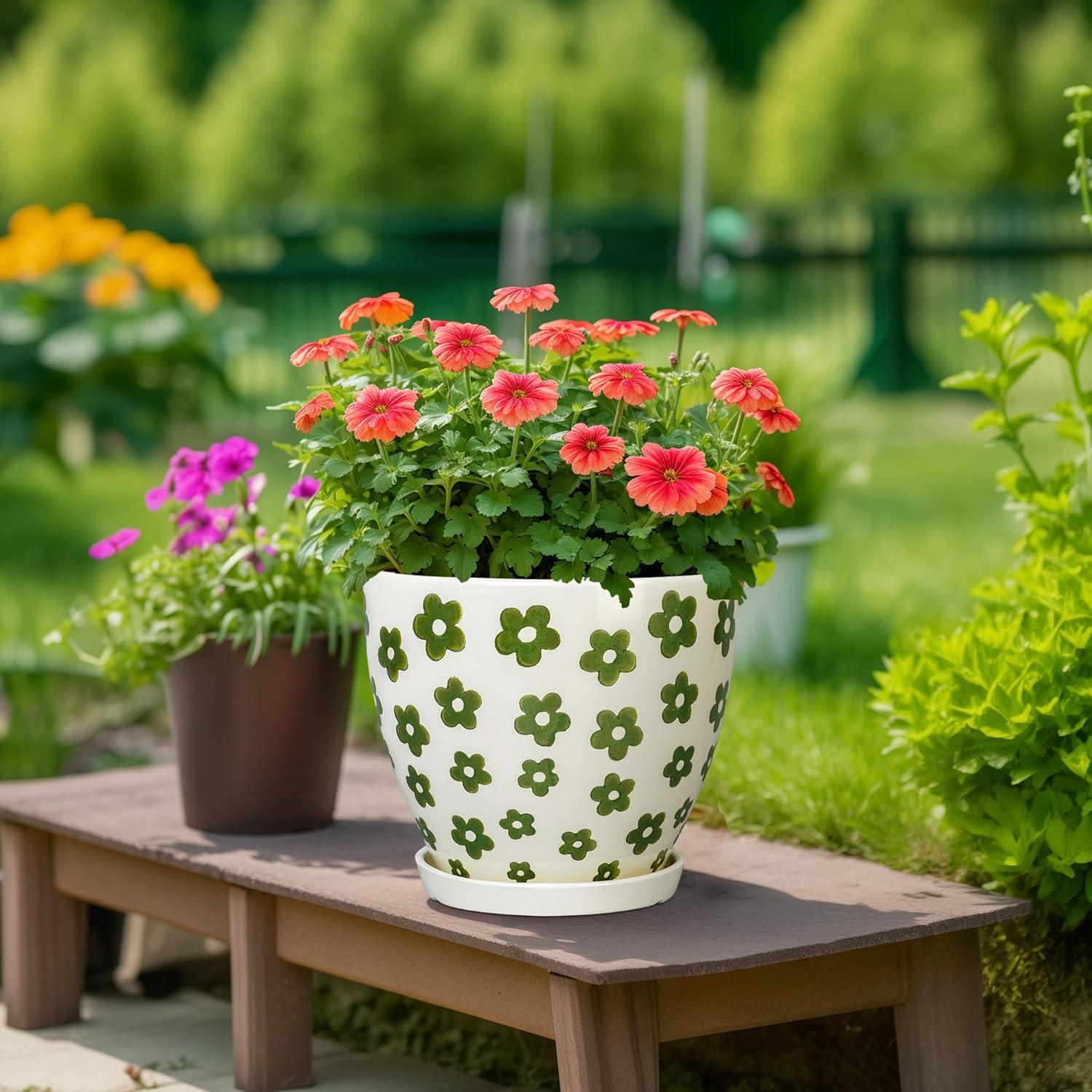 Indoor Plant Pots - 10+8+6 Inch Ceramic Planters for Indoor Plants, Boho Round Ceramic Flower Pots with Drainage Holes and Saucers, Housewarming Gifts, Home Decor, Set of 3, White