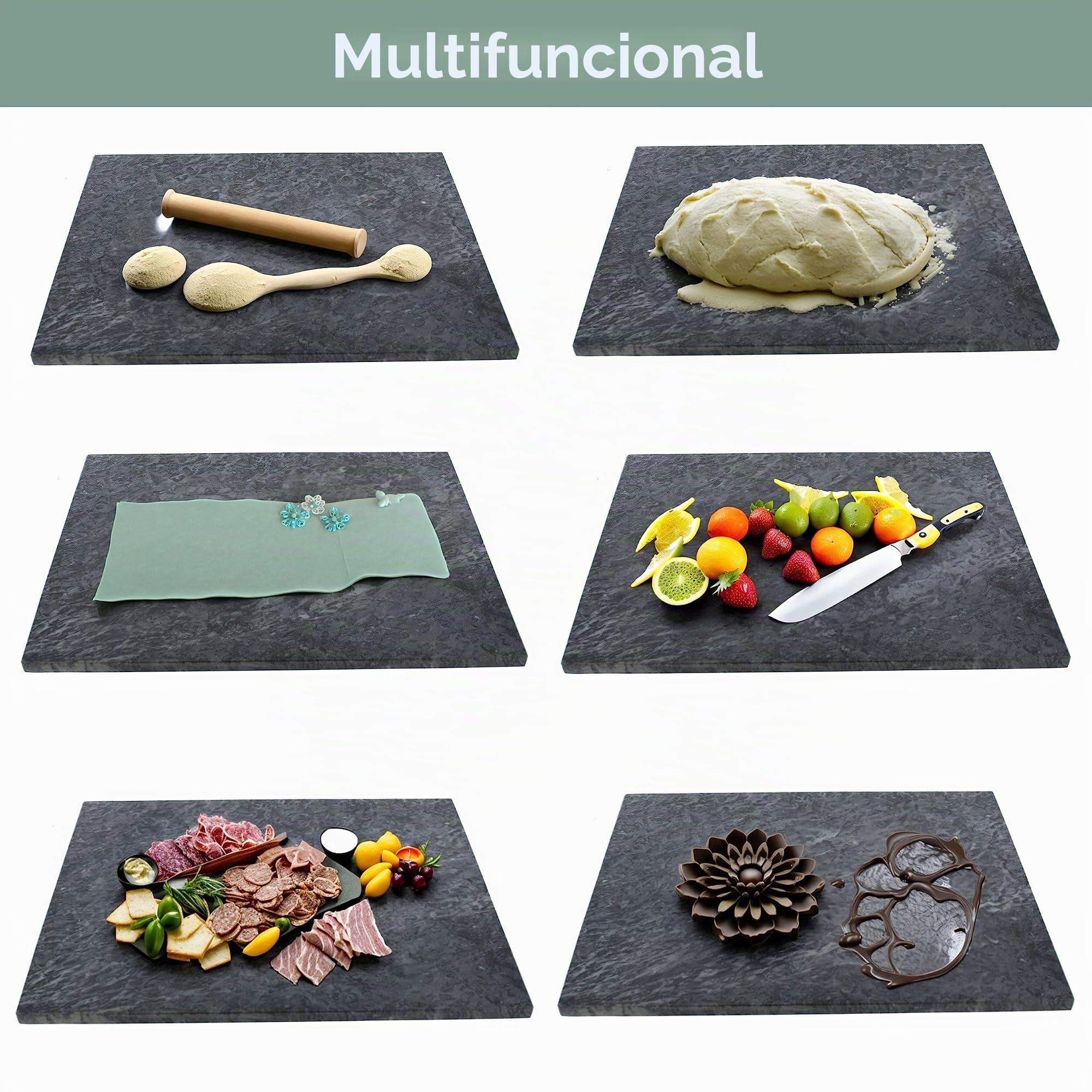 BrandNewCake® Tabla de Mármol 30x40cm - Piedra Natural de Mármol - Ideal para Servir y Templar Chocolate - Negro/Gris