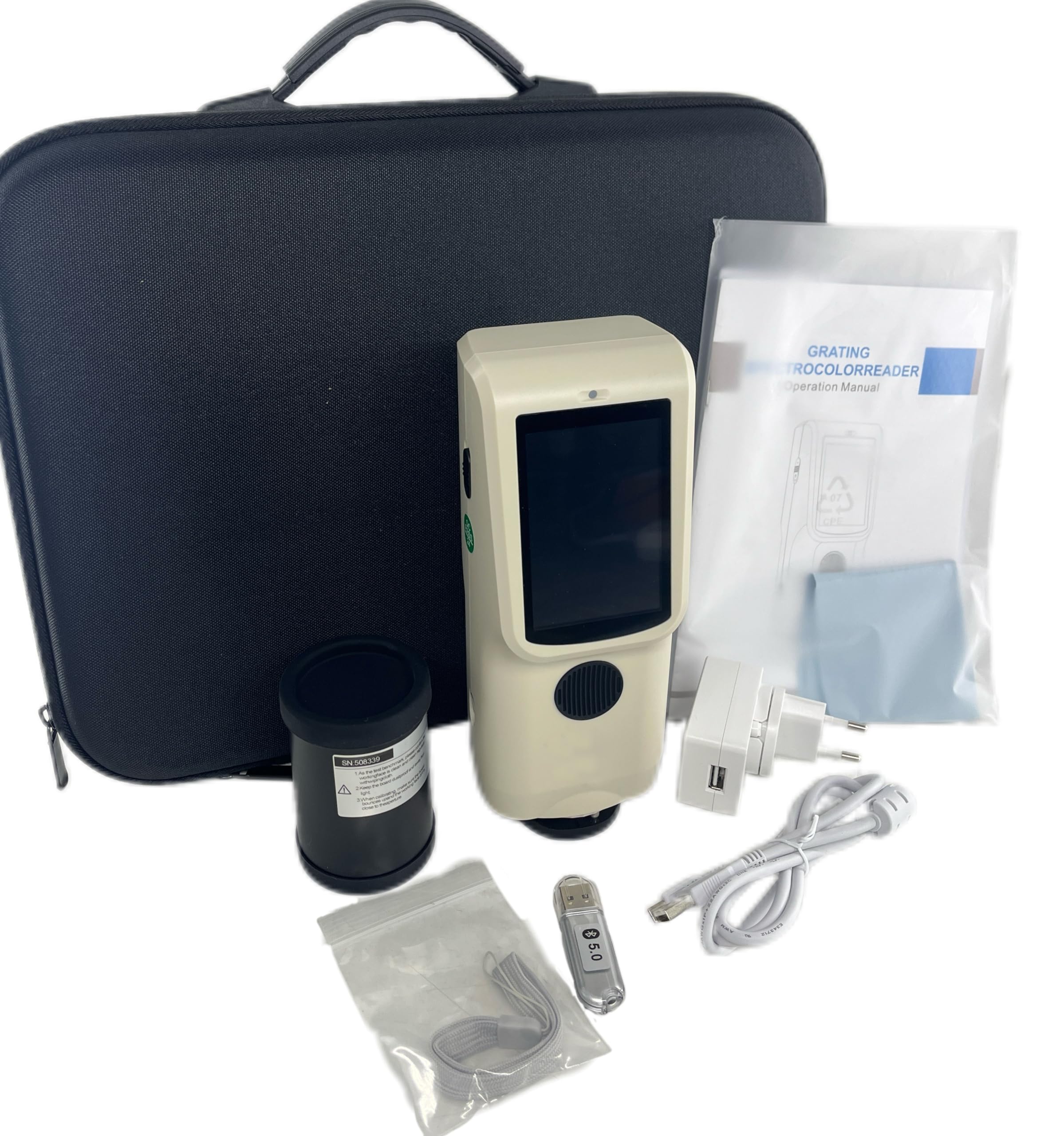 VTSYIQI Fluorescence Spectrophotometer Handheld Spectrophotometry with Calibre Ø8mm Repeatability 0.04 Accuracy 0.01 APP Mass Storage 30000 Samples Multiple Color Spaces ASTM ISO Standard