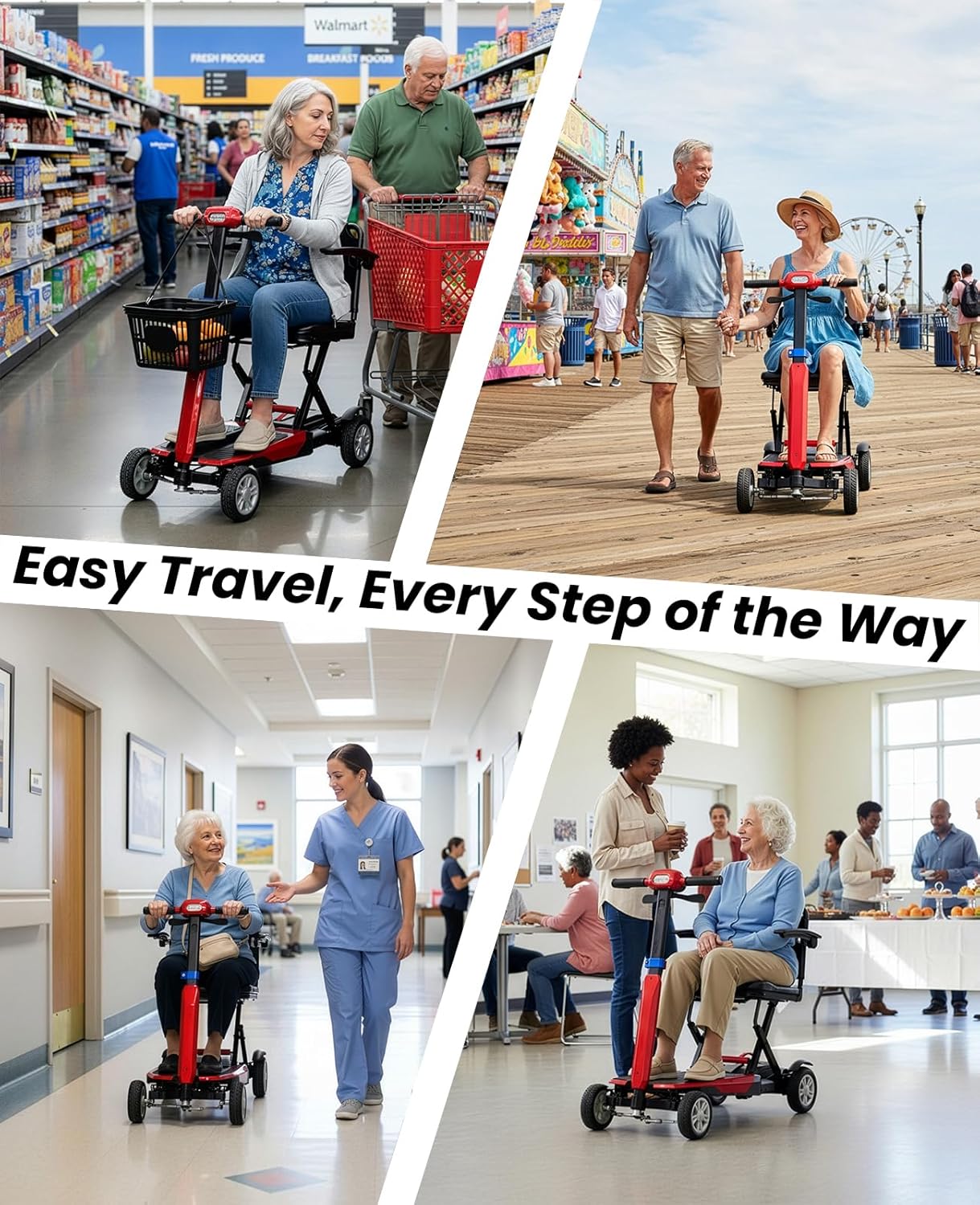 Foldable 4 Wheel Electric Mobility Scooter for Seniors & Adults, Lightweight Portable Travel Scooter with Removable Battery, Heavy Duty 260lbs Capacity, Airline Approved