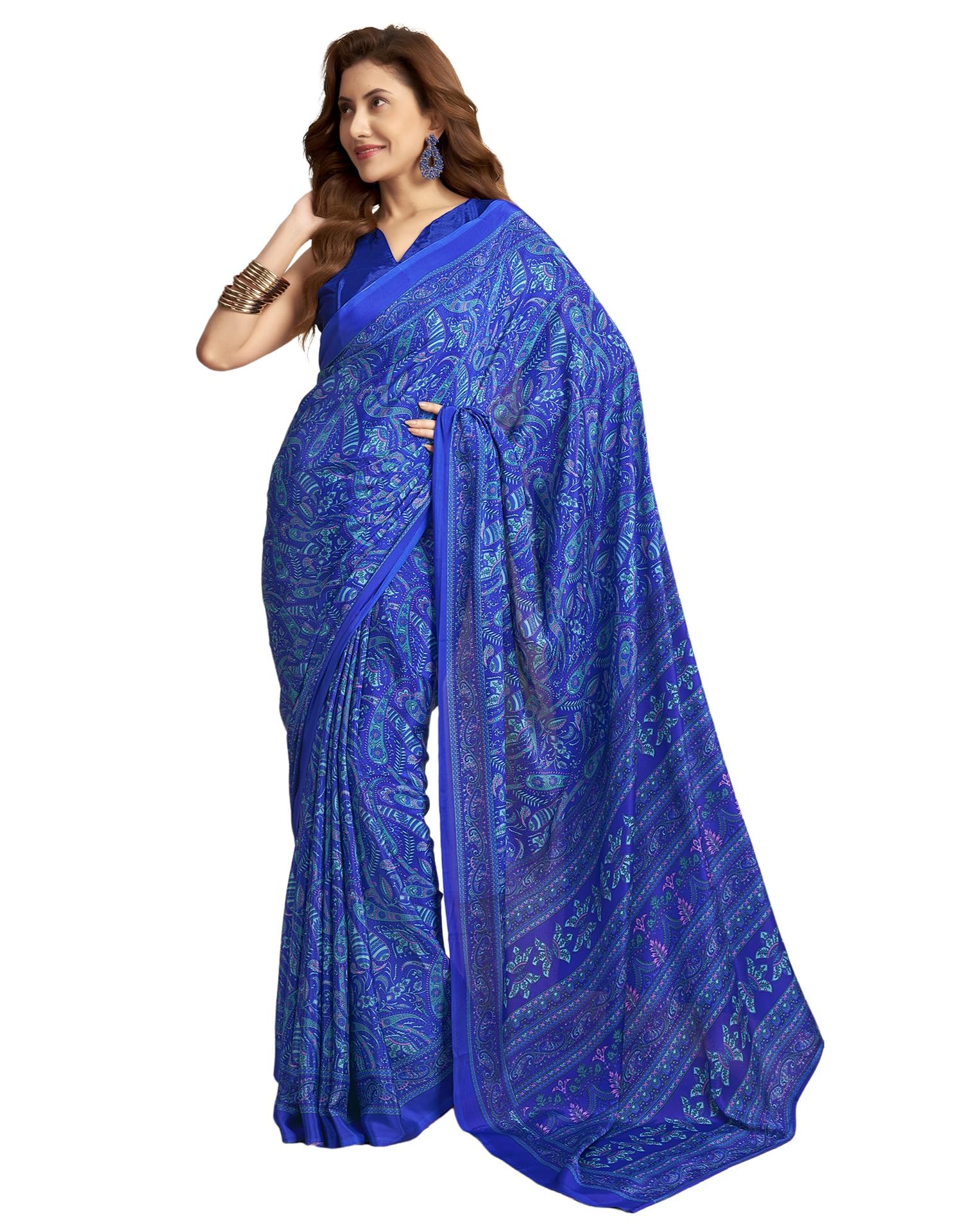 siril Women's Silk Crepe Printed Saree with Unstitched Blouse Piece-picture-37