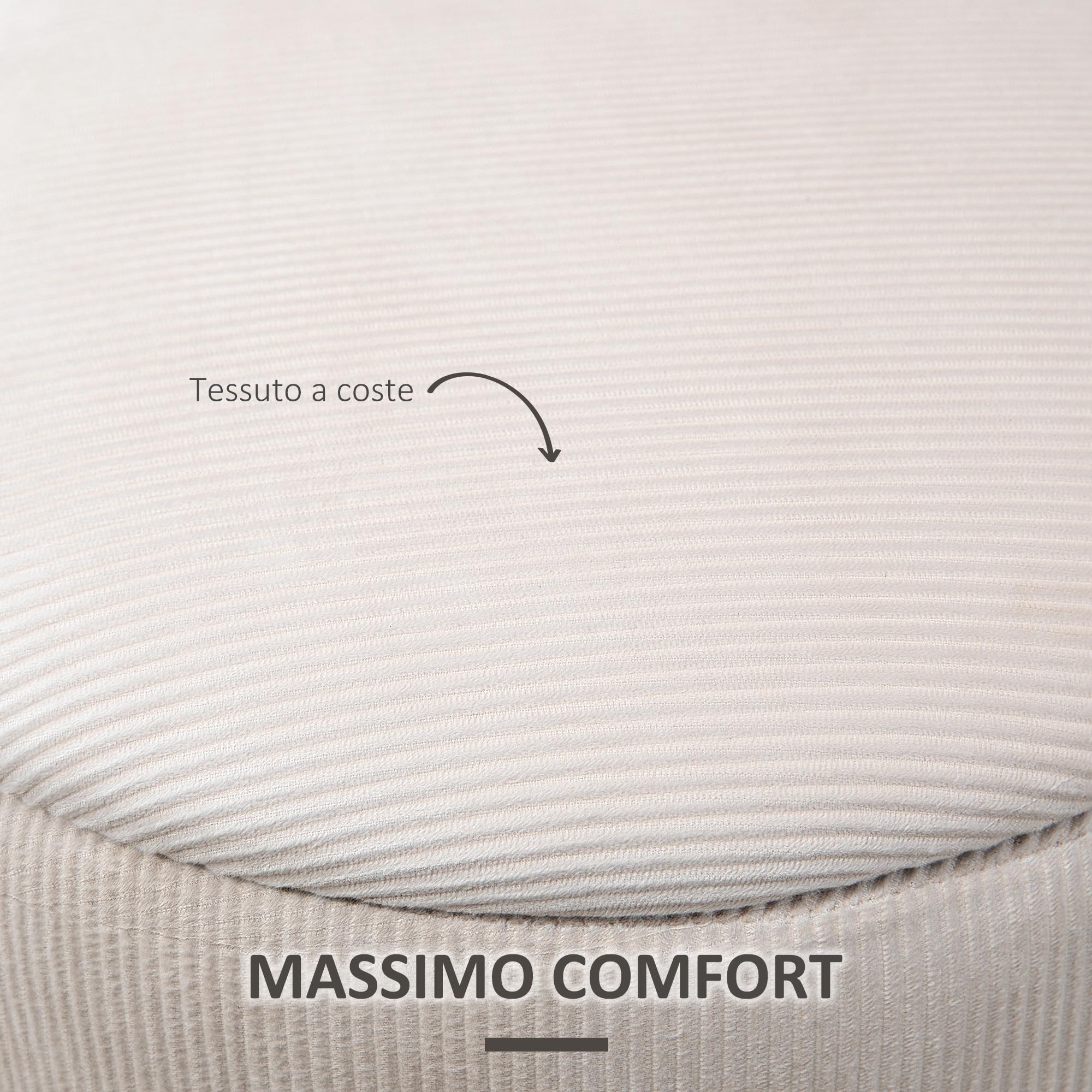 HOMCOM Set di 2 Pouf Contenitore Salvaspazio in Velluto a Coste, Sgabelli Imbottiti Rotondi con Coperchio per Salotto e Camera da Letto, Pouf Poggiapiedi Moderno, Carico 100kg, Bianco Crema