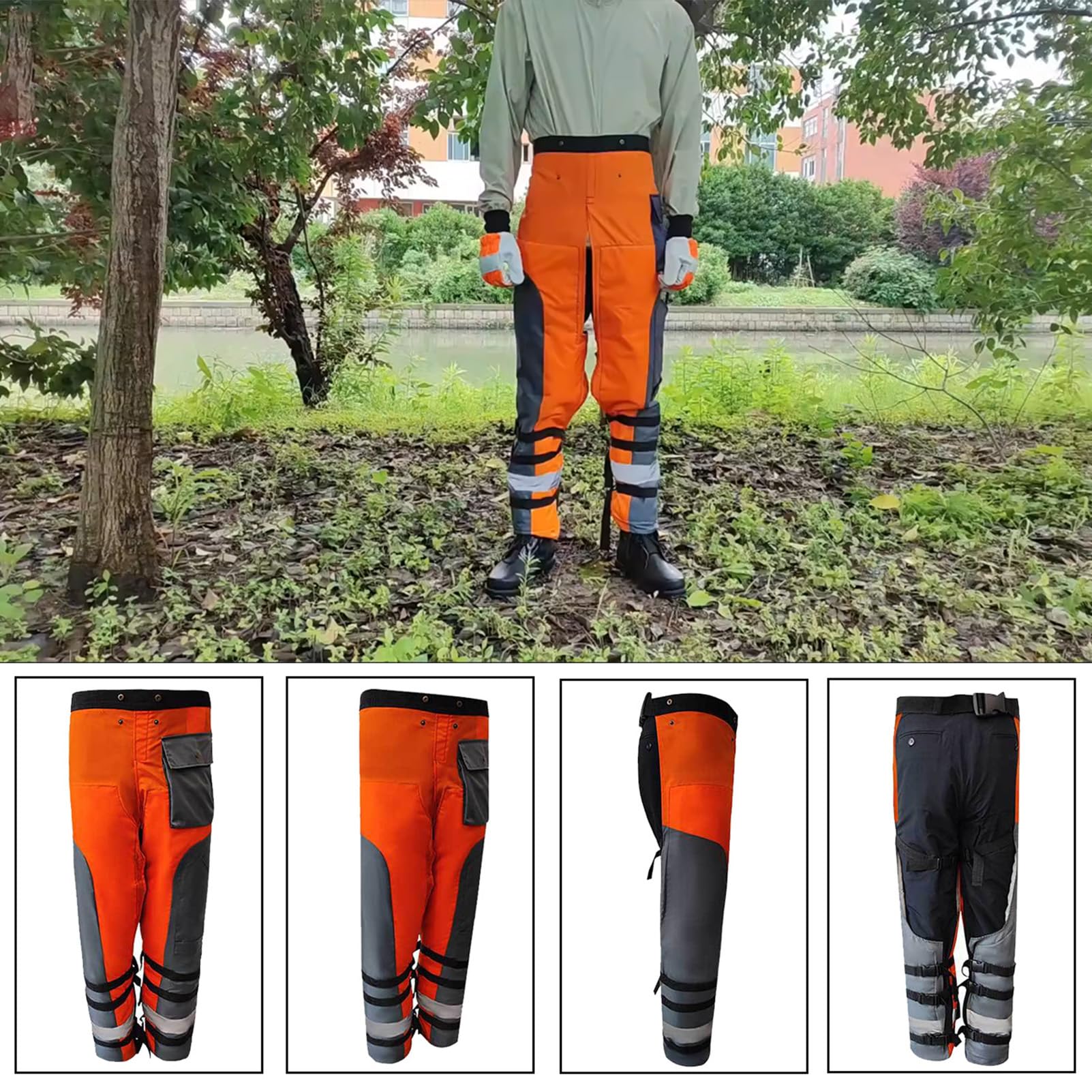 Pantalones de Motosierra de 9 Capas Cortados para protección, Pantalones Protectores para Motosierra para Hombre, Envoltura, Naranja Motosierra Chap para Cortar y Registrar silvicultura(M)