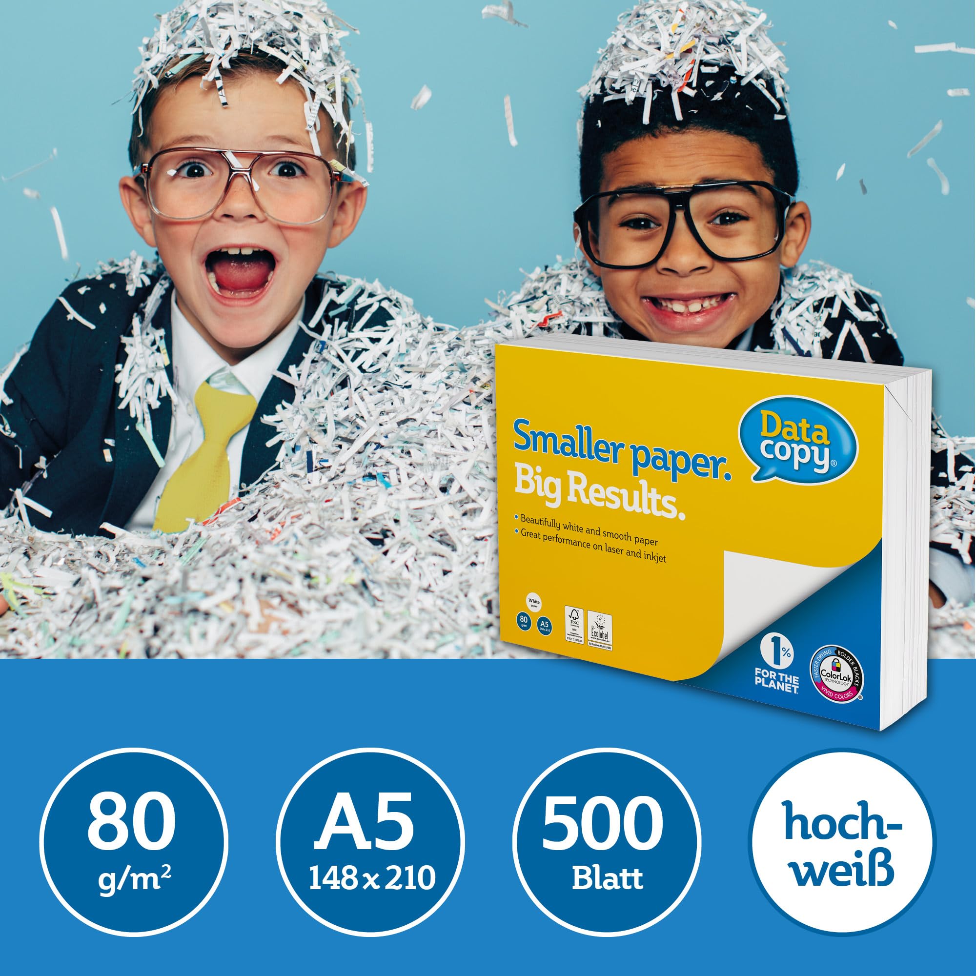 Data Copy Premium Kopierpapier, weiß, 80 g/m², A5, FSC mix credit - 1 Karton zu 10 Pakete (5000 Blatt)