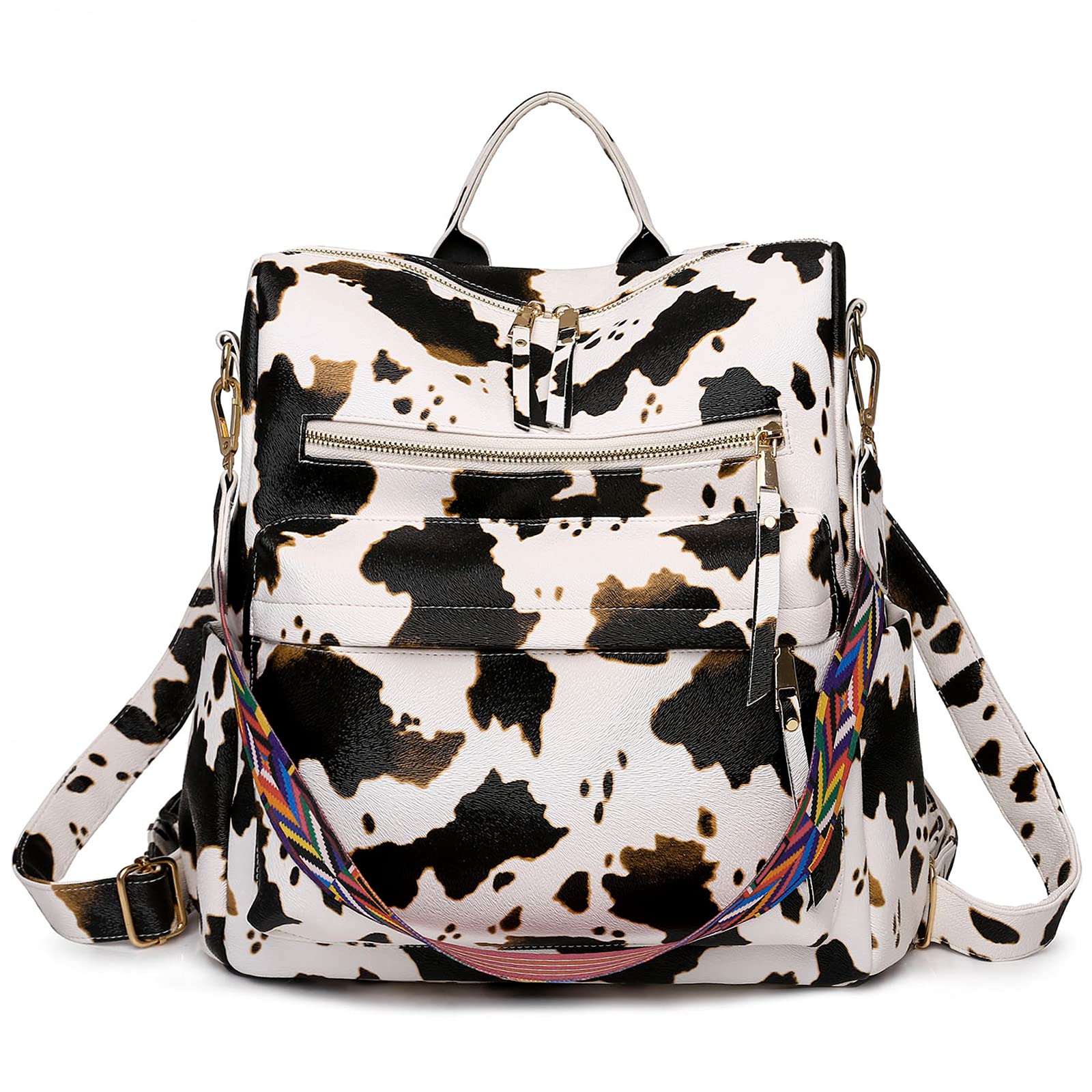 Women Backpack Purse Vintage Rucksack Convertible Shoulder Bag Travel Daypack (Cow pattern B) - Cow Pattern B