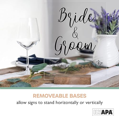 Miniatura 5 de Ilyapa Soportes acrílicos para letreros con soportes de madera, paquete de 8 unidades, 8 x 10 pulgadas, juego de números de mesa en blanco para