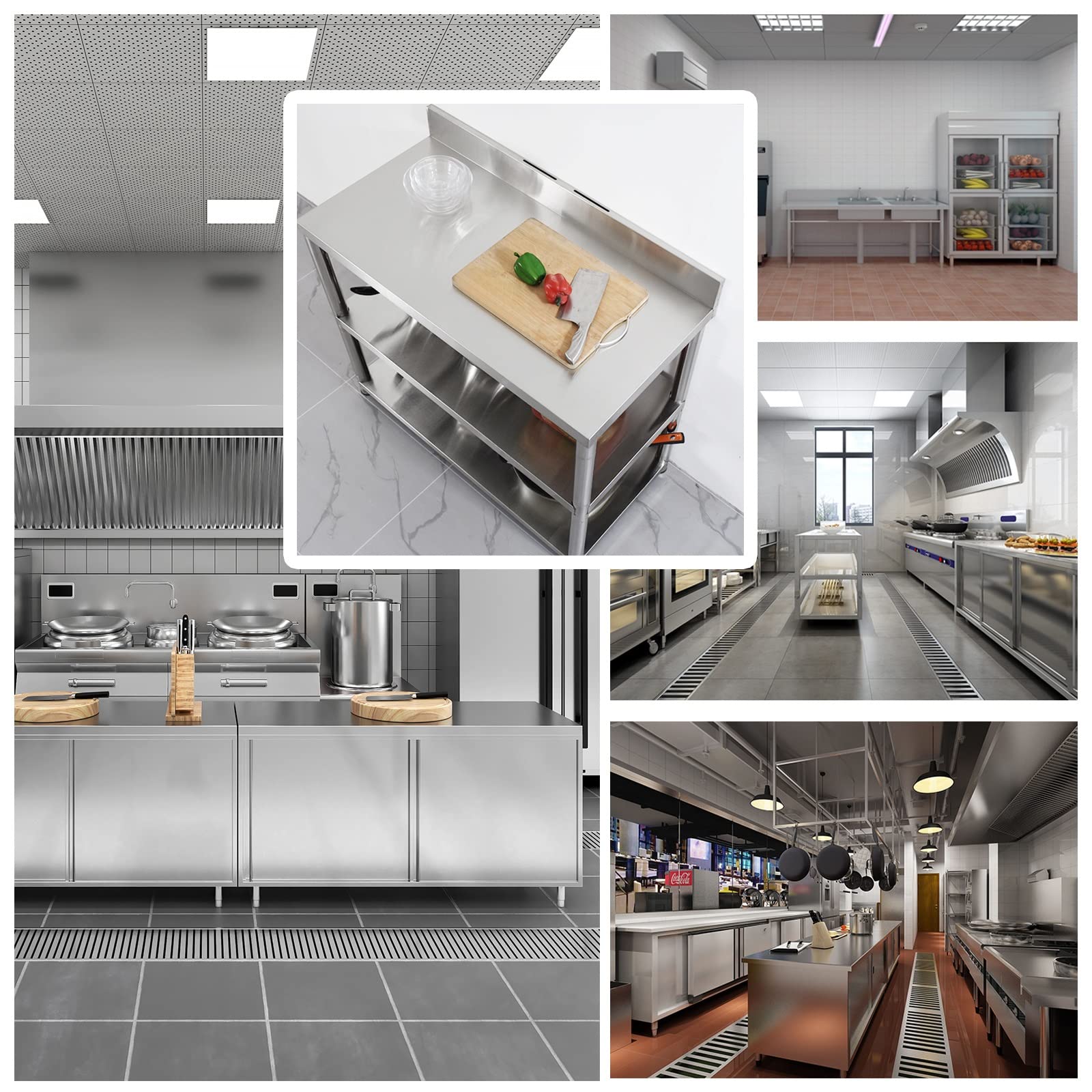 Banco da lavoro in metallo, banco da lavoro in acciaio inox, tavolo in acciaio inox, forniture per ristoranti tavolo commerciale robusto con ripiano inferiore e backsplash, per ristorante, casa e