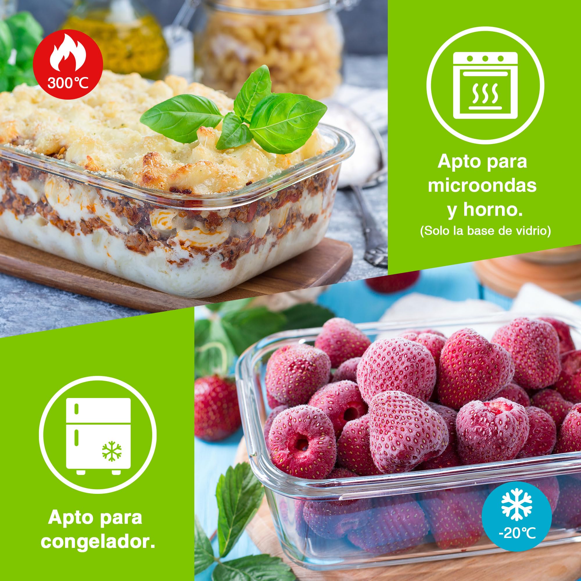VonShef Contenedores de vidrio tapas – set de 10 cajas para meal prep de 1 L y 370 ml, aptos para horno y lavavajillas, cierre hermético a prueba de fugas, ideal para batch cooking