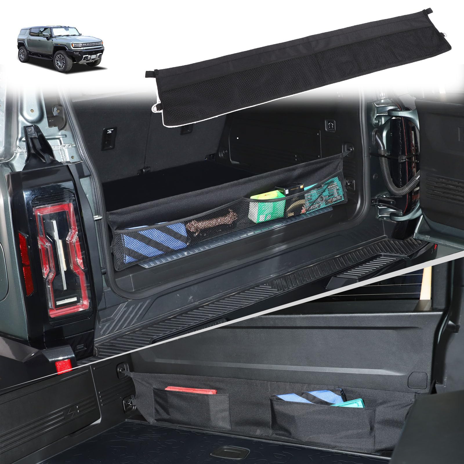 Trunk Storage Organizers Cargo Net for Hummer EV SUV Accessories with 4 Expandable Pocket Envelope Style Trunk Mesh Cargo Net for Hummer EV SUV 2024-