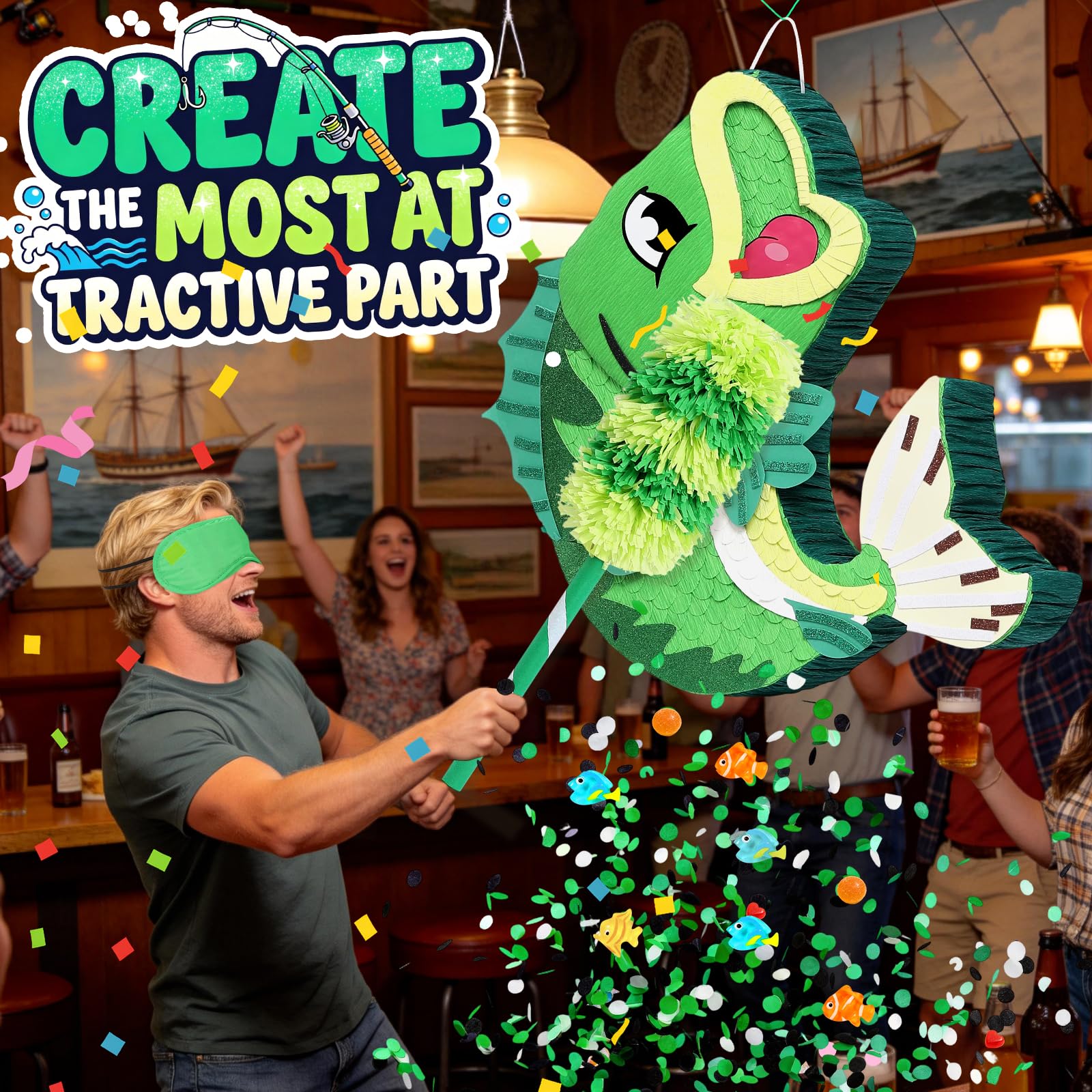 Piñata de pescado, piñata de juego de pesca, piñata bajo el mar, para niños y adultos, decoración de fiesta de verano, piscina, fiesta, suministros de juego