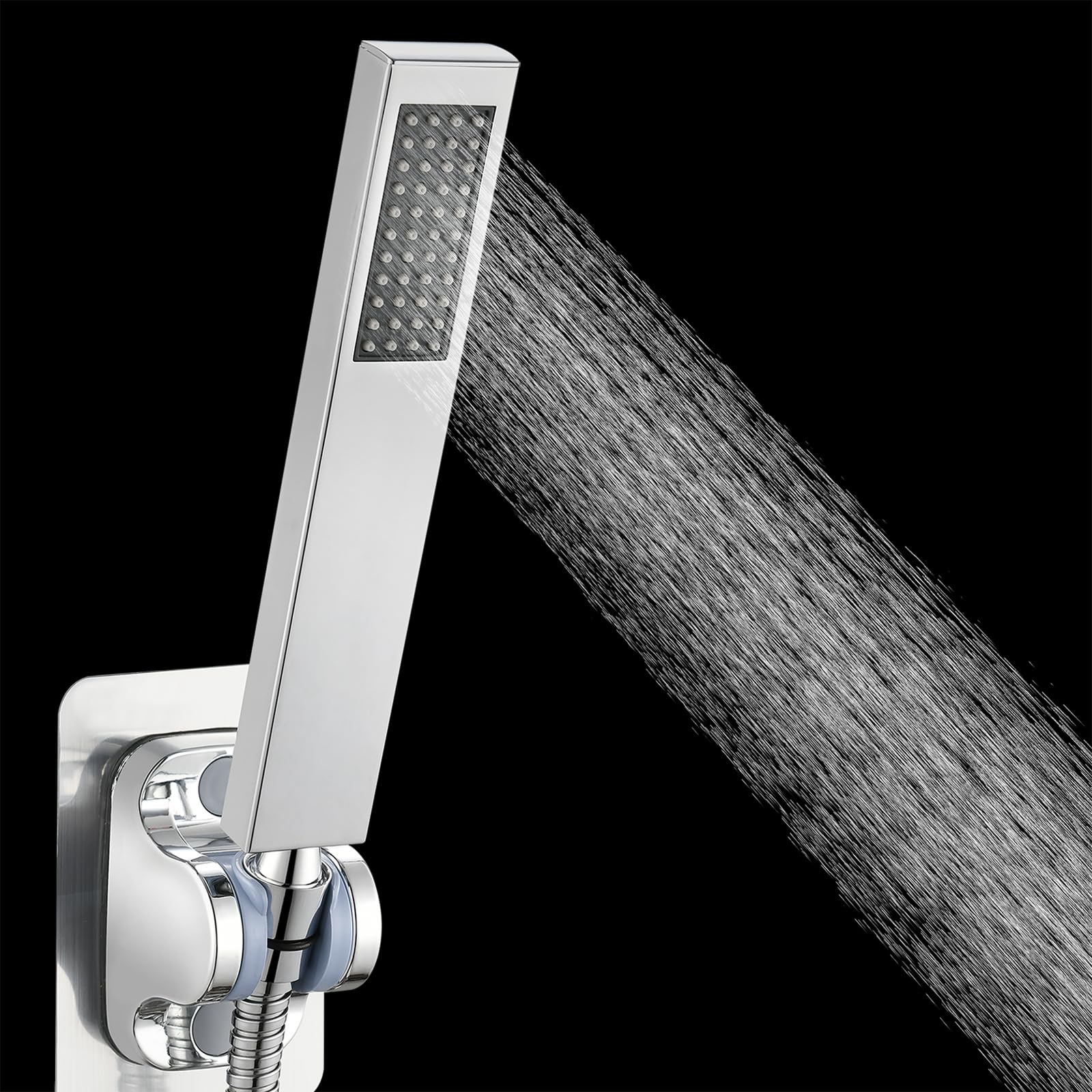 Soffione Doccia Portatile Interamente in Metallo, Soffioni Doccia ad Alta Pressione Voolan, Soffione Doccia Manuale Cromo con Nastro in Teflon. Quadrato