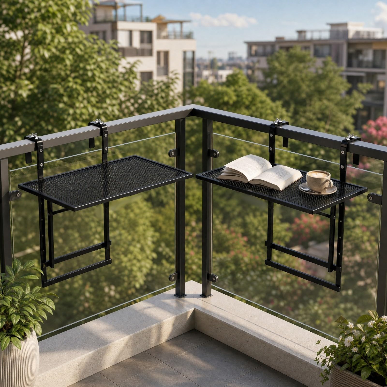 GOPLUS Lot de 2 Tables de Balcon, Style Moderne pour Patio/Terrasse/Jardin