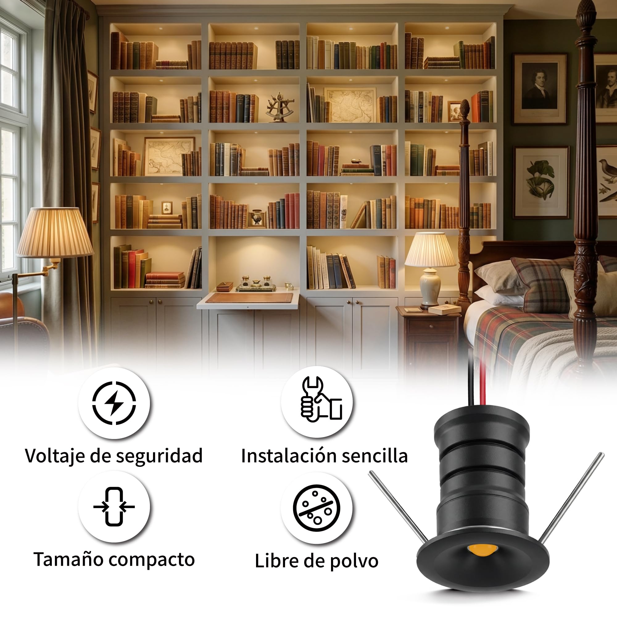 10 uds Mini Foco LED 12V 0.5W, IP65 Impermeable Spotlight Downlight Embutir Pequeño Empotrable, 10mm Micro Spot Light Para Vitrinas Pasillos Iluminación Cuadros Nicho Techo (Negro Blanco Cálido, 120°)