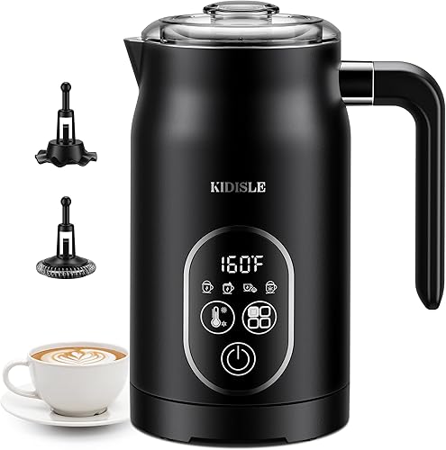 KIDISLE Espumador de leche 4 en 1, vaporizador de leche eléctrico con control de temperatura, máquina automática de espuma fría y cálida para café,