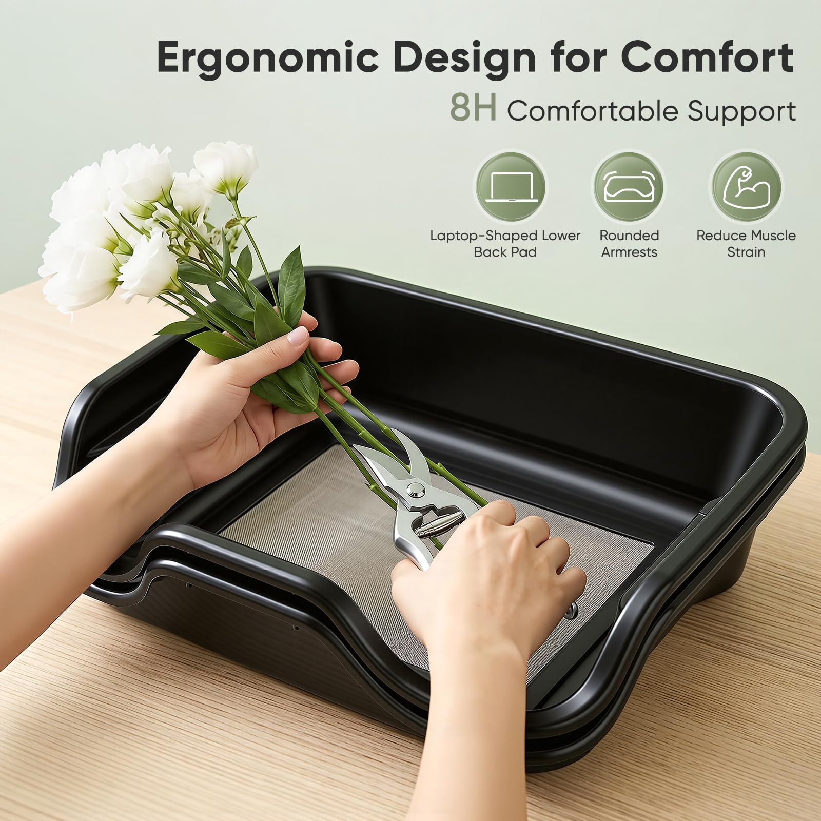 Trim Bin Set mit 150 Mikron Pollensieb, Ergonomische Trim Tray & Trimmschale mit 2 Scheren, Lupe & Bürste, Trimming Tray für Pollen and Herbs, 50x39x11,8cm
