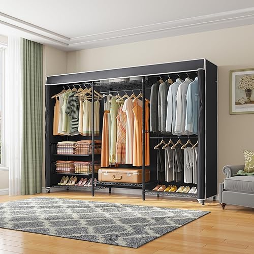 Miniatura 7 de VIPEK V10C - Armarios portátiles resistentes con cesta deslizante, armario cubierto, perchero negro con cubierta de tela negra, estante de